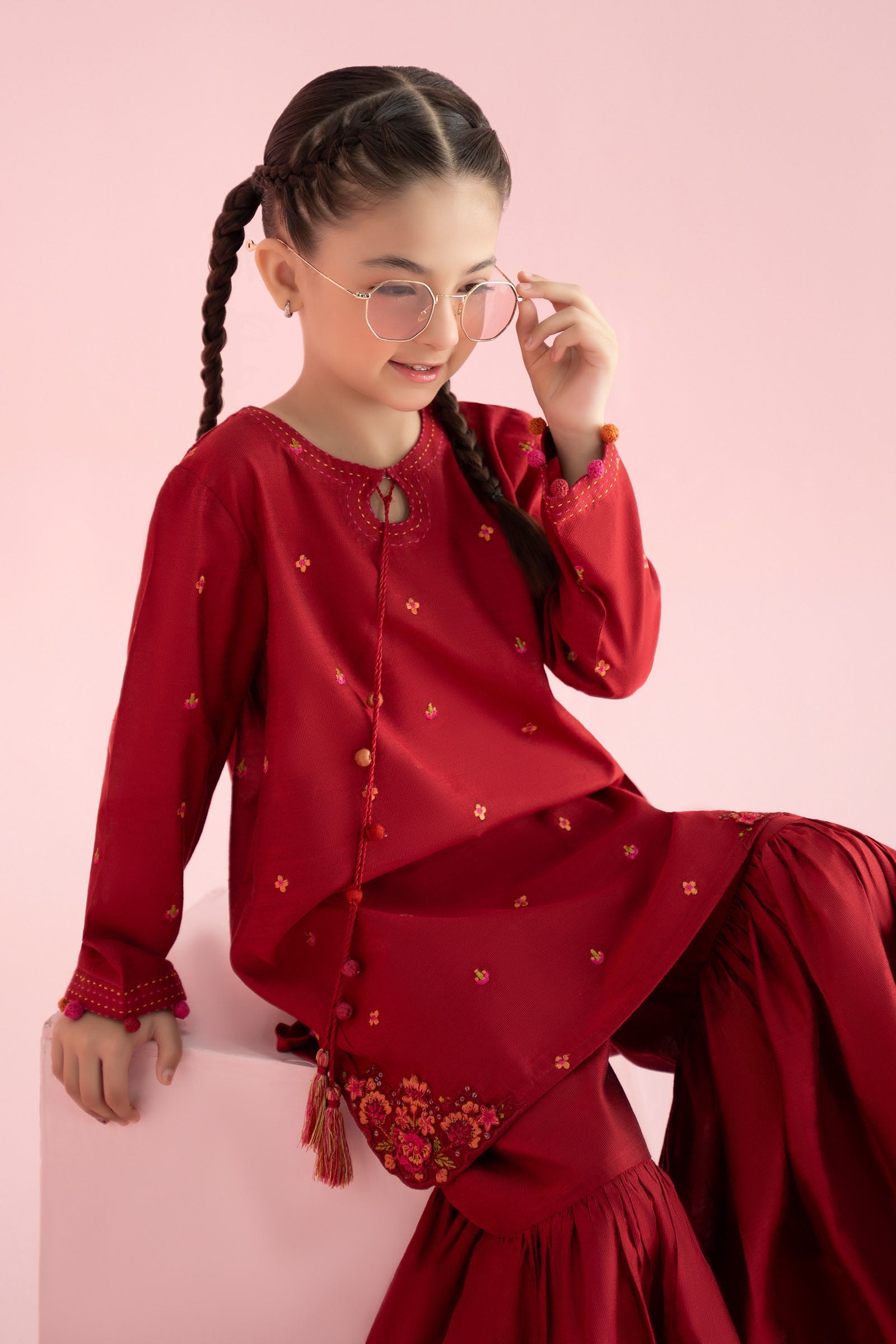 3 Piece Embroidered Cotton Silk Suit - Kids Clothes - available at Maria Faisal in UK and USA