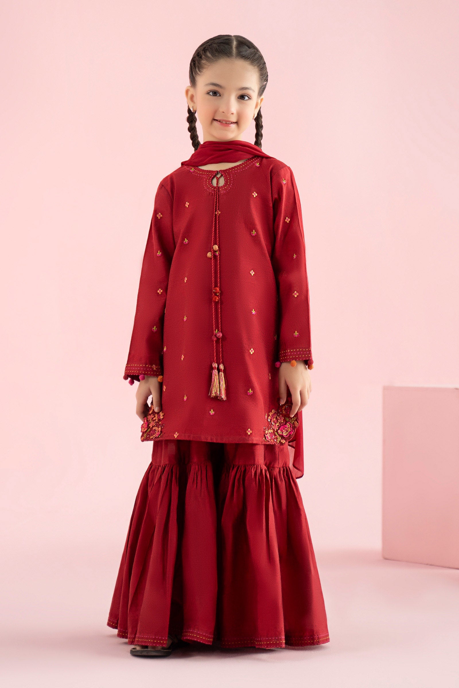 3 Piece Embroidered Cotton Silk Suit - Kids Clothes - available at Maria Faisal in UK and USA