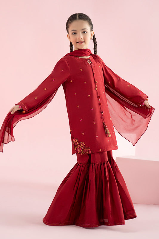 3 Piece Embroidered Cotton Silk Suit - Kids Clothes - available at Maria Faisal in UK and USA