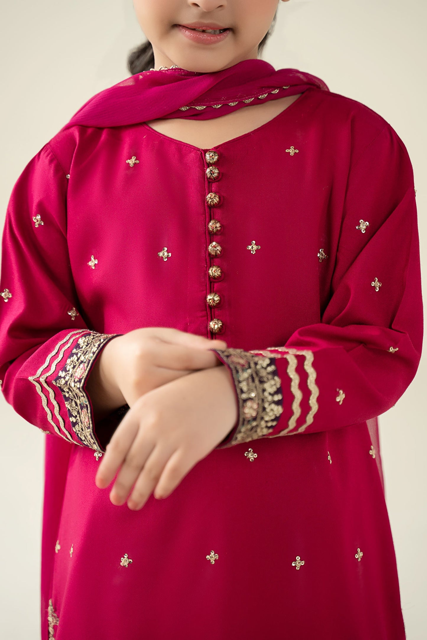 3 Piece Embroidered Linen Suit - Kids Clothes - available at Maria Faisal in UK and USA