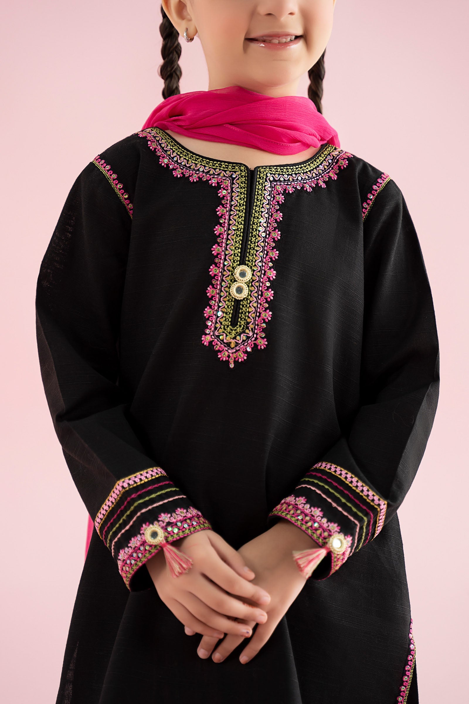 3 Piece Embroidered Slub Khaddar Suit - Kids Clothes - available at Maria Faisal in UK and USA