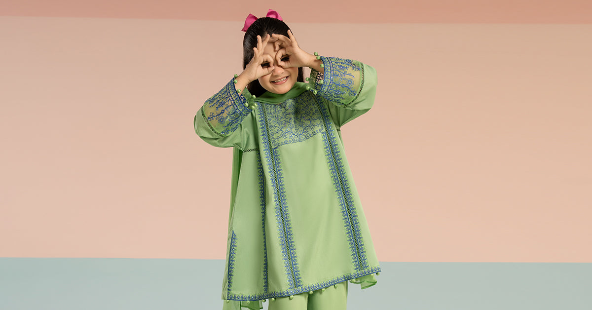 3 Piece Embroidered Dobby Lawn Suit - Kids Clothing - available at Maria Faisal in UK and USA.