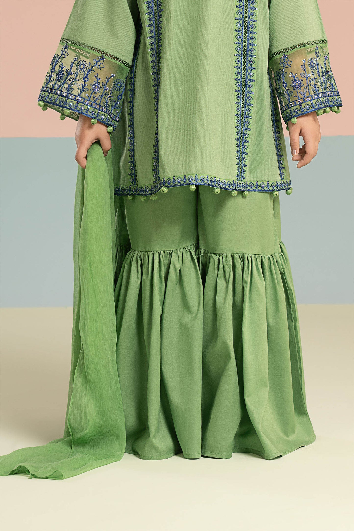 3 Piece Embroidered Dobby Lawn Suit - Kids Clothing - available at Maria Faisal in UK and USA.