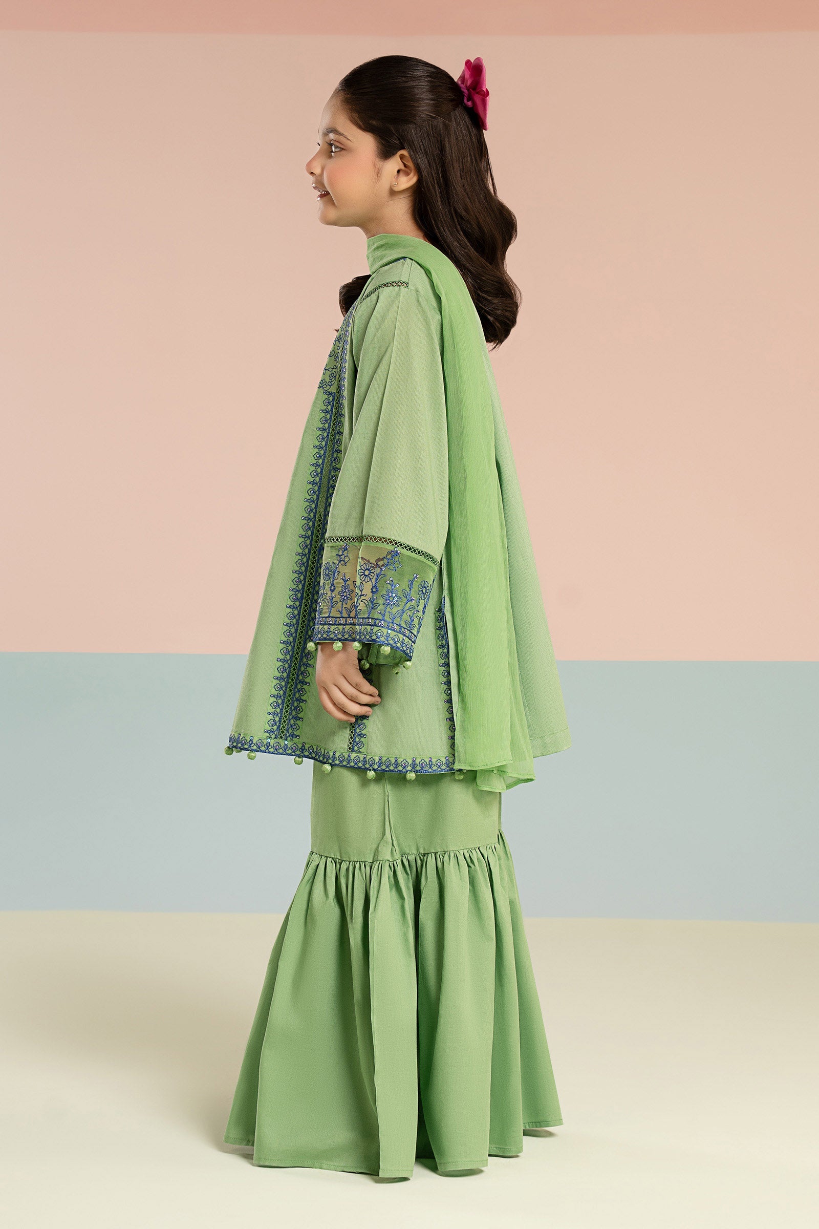 3 Piece Embroidered Dobby Lawn Suit - Kids Clothing - available at Maria Faisal in UK and USA.