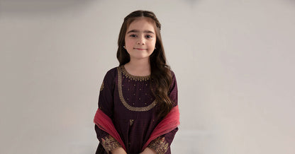 3 Piece Embroidered Dobby Lawn Suit - Kids Clothes - available at Maria Faisal in UK and USA