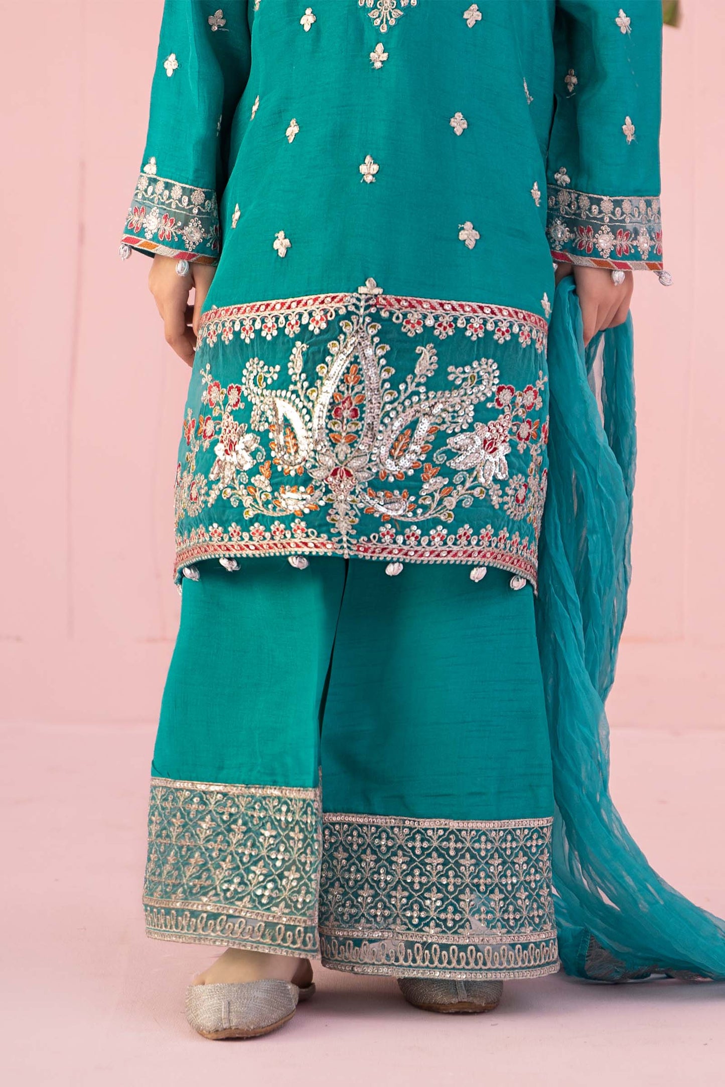Maria B | 3 Piece Embroidered Raw Silk Suit | MKS-EF24-09 by Maria Faisal - Registered Vendor of : Maria B - type : Kids Clothes - 100% original wedding dresses