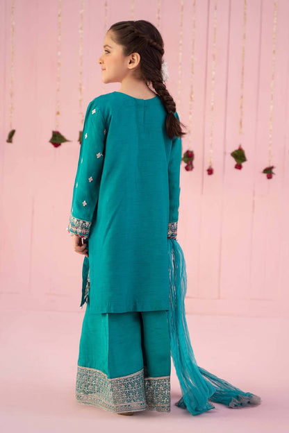 Maria B | 3 Piece Embroidered Raw Silk Suit | MKS-EF24-09 by Maria Faisal - Registered Vendor of : Maria B - type : Kids Clothes - 100% original wedding dresses