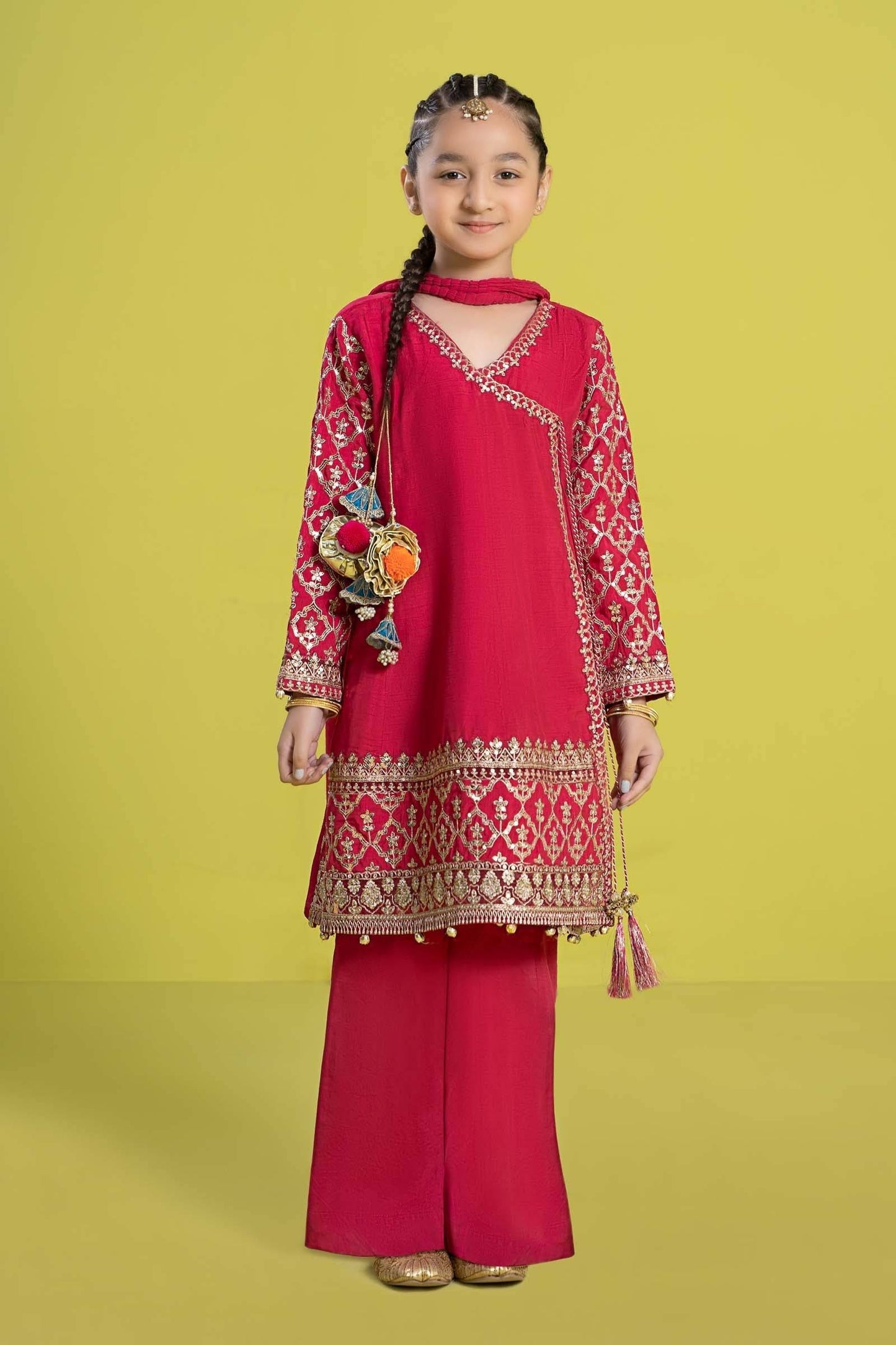 Maria B | 3 Piece Embroidered Raw Silk Suit | MKS-EF24-31 by Maria Faisal - Registered Vendor of : Maria B - type : Kids Clothes - 100% original wedding dresses