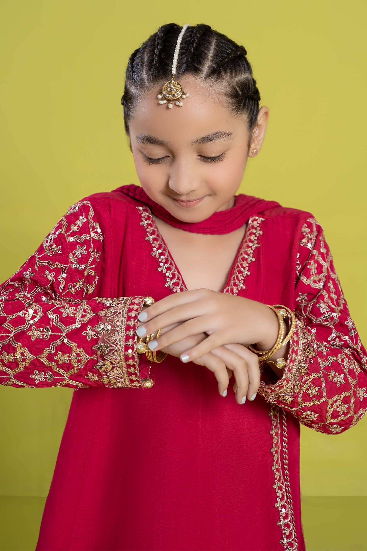 Maria B | 3 Piece Embroidered Raw Silk Suit | MKS-EF24-31 by Maria Faisal - Registered Vendor of : Maria B - type : Kids Clothes - 100% original wedding dresses