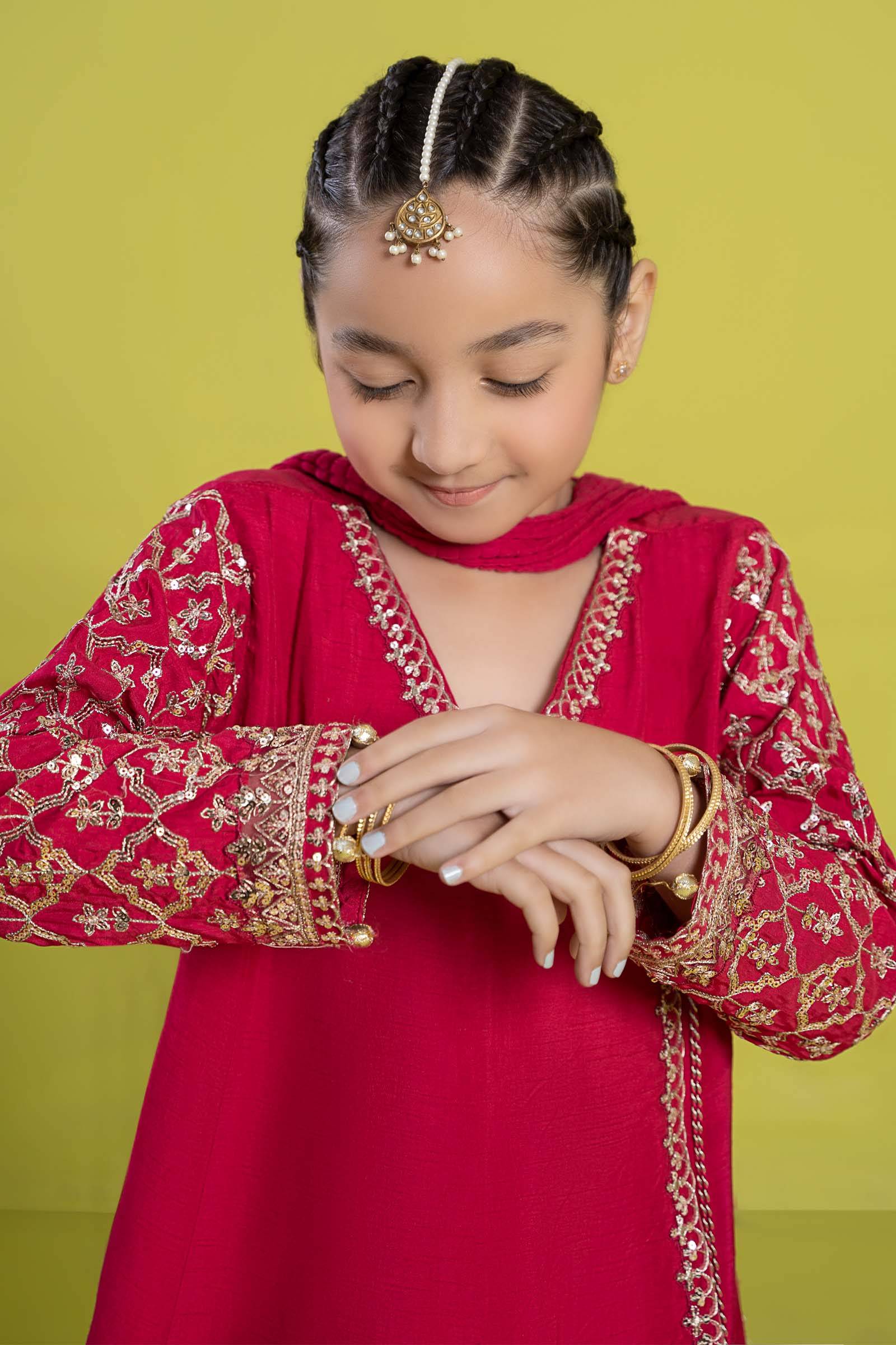 Maria B | 3 Piece Embroidered Raw Silk Suit | MKS-EF24-31 by Maria Faisal - Registered Vendor of : Maria B - type : Kids Clothes - 100% original wedding dresses
