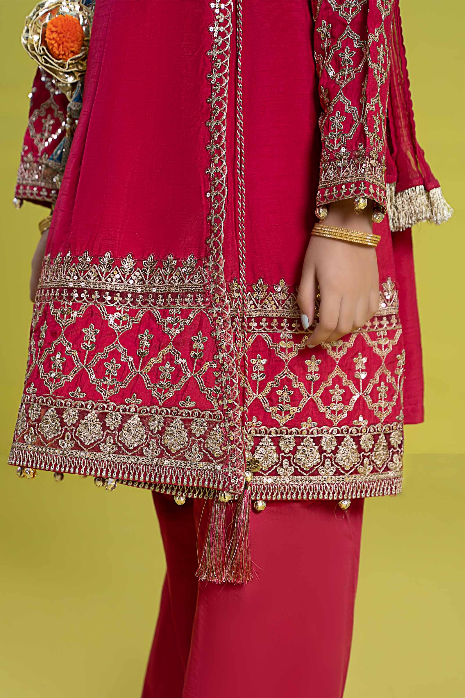Maria B | 3 Piece Embroidered Raw Silk Suit | MKS-EF24-31 by Maria Faisal - Registered Vendor of : Maria B - type : Kids Clothes - 100% original wedding dresses