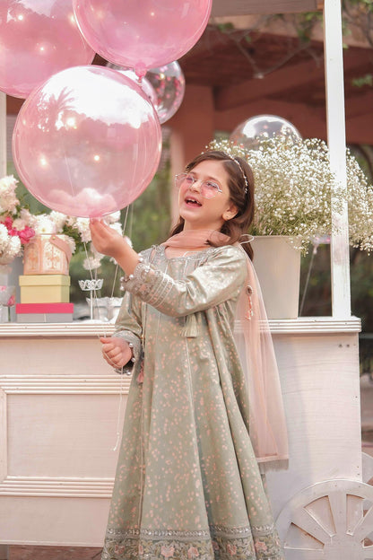 3 Piece Embroidered Cotton Satin Suit - Kids Clothes - available at Maria Faisal in UK and USA