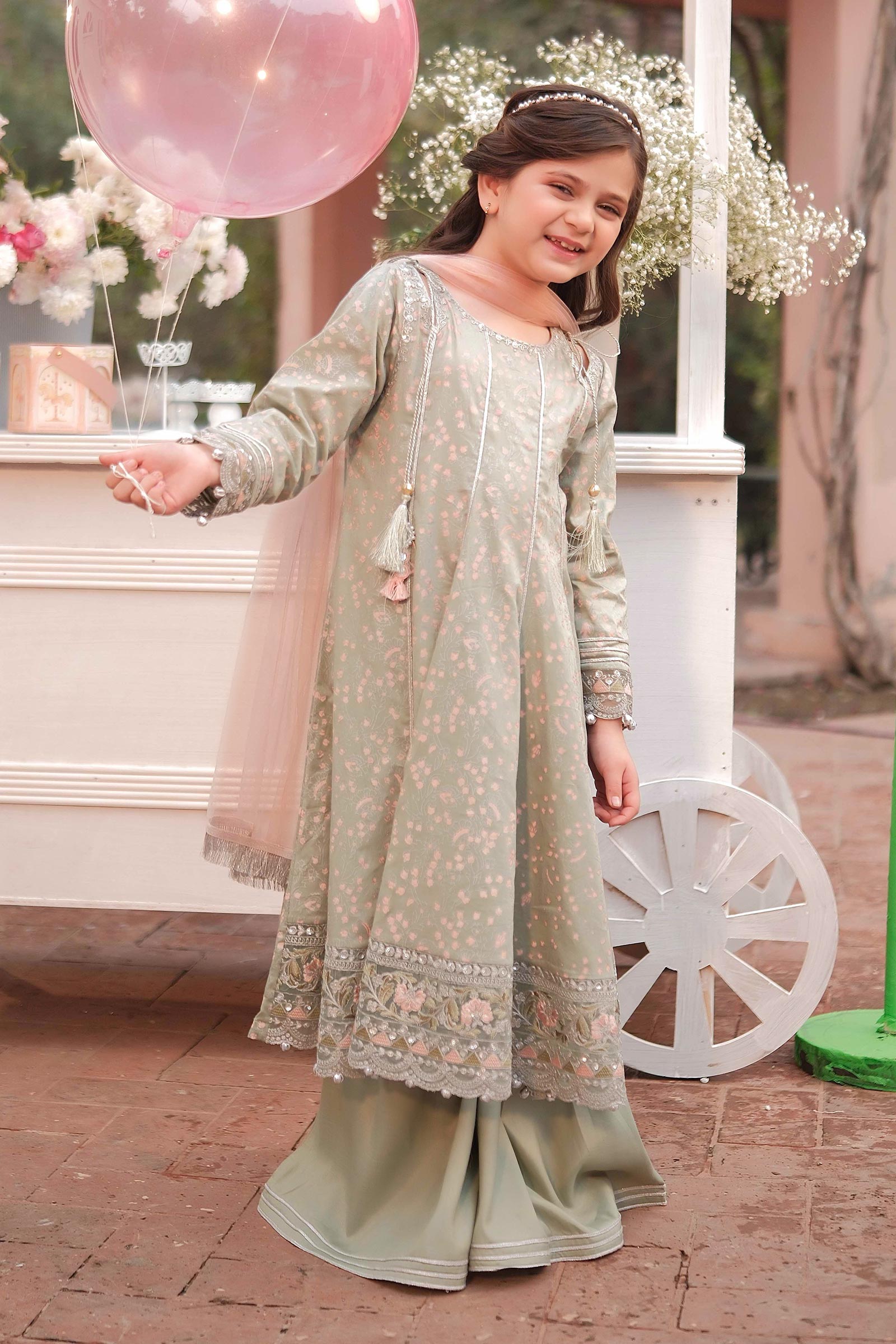 3 Piece Embroidered Cotton Satin Suit - Kids Clothes - available at Maria Faisal in UK and USA