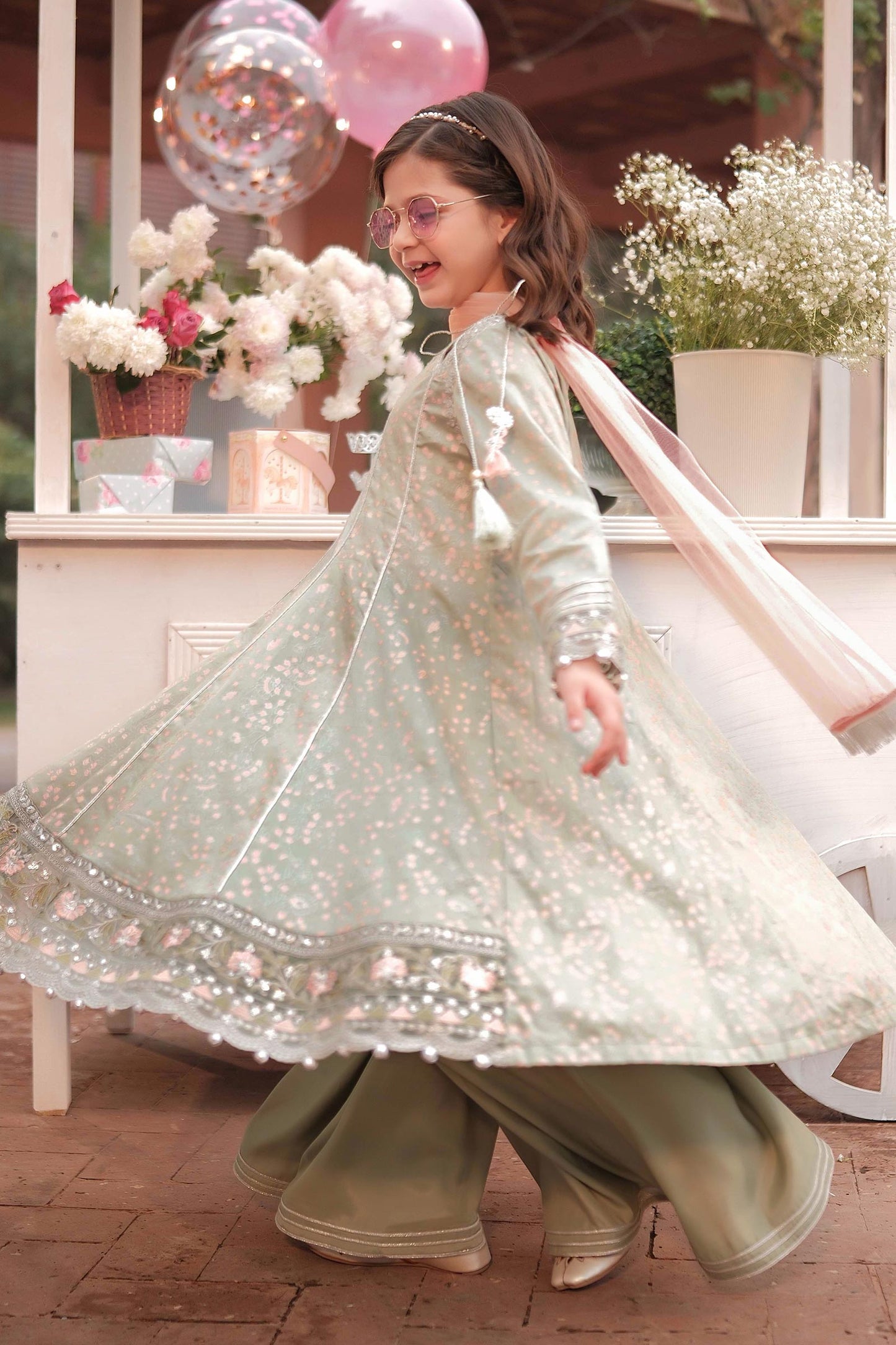 3 Piece Embroidered Cotton Satin Suit - Kids Clothes - available at Maria Faisal in UK and USA