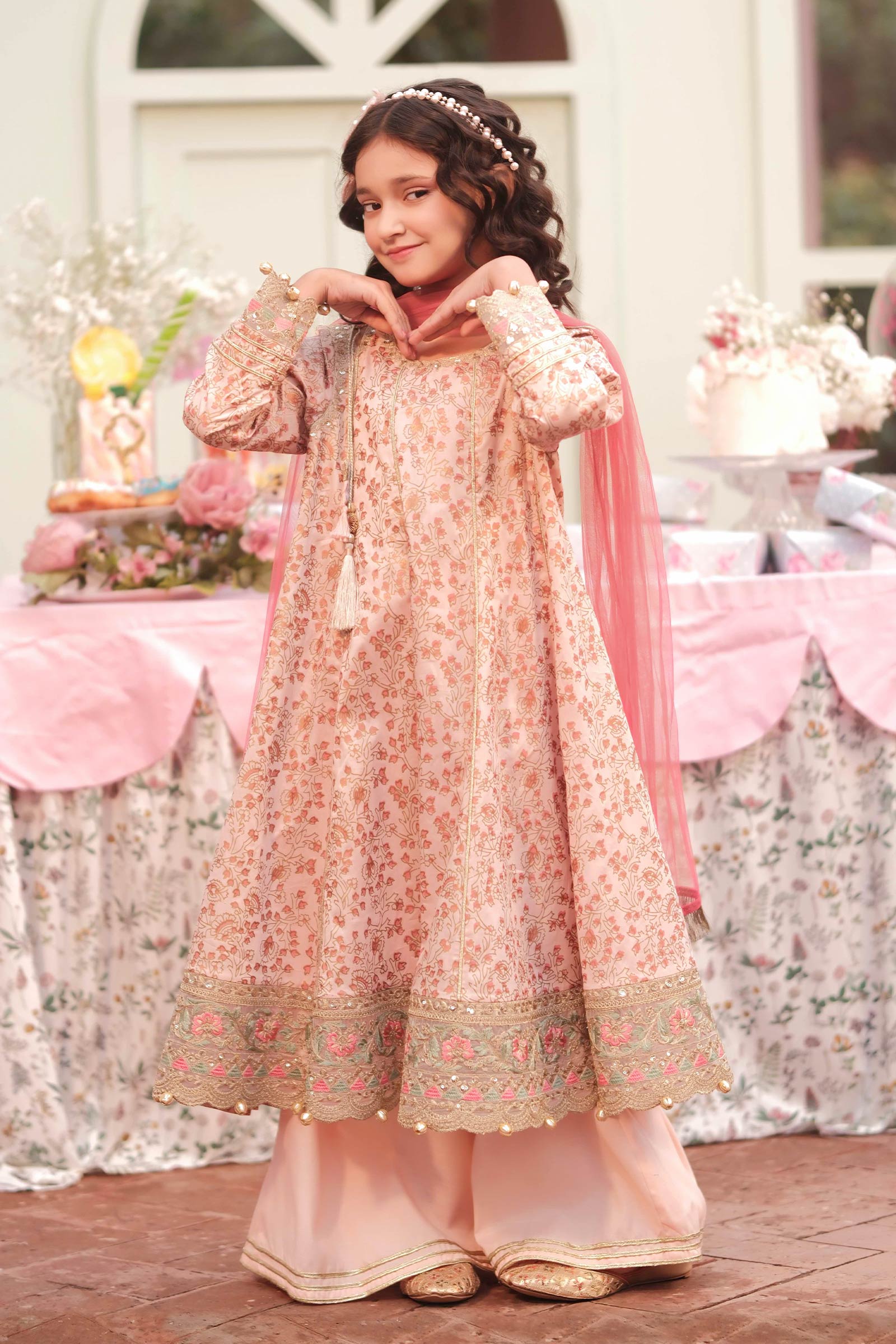 3 Piece Embroidered Cotton Satin Suit - Kids Clothes - available at Maria Faisal in UK and USA