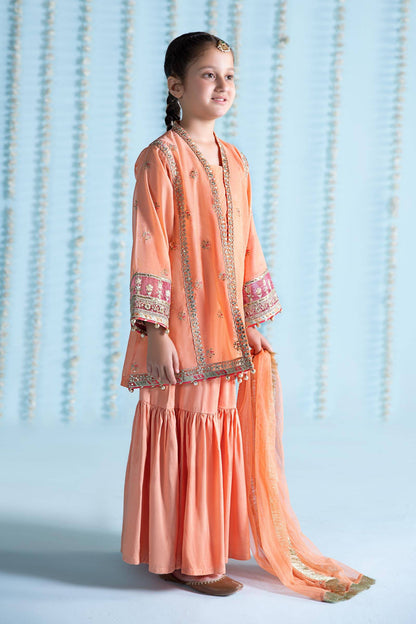 Maria B | 3 Piece Embroidered Paper Cotton Suit | MKS-EA24-04 by Maria Faisal - Registered Vendor of : Maria B - type : Kids Clothes - 100% original wedding dresses