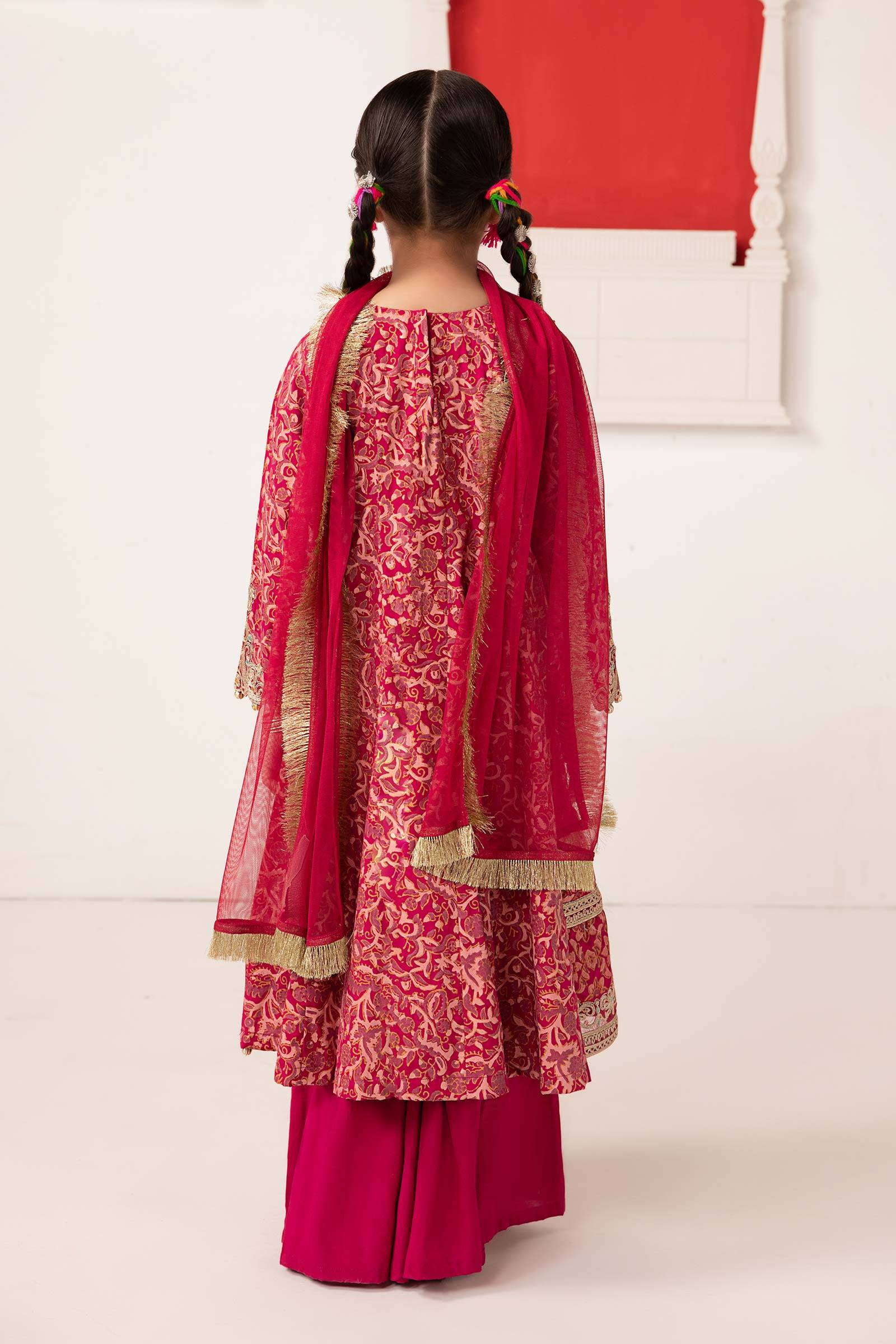 Maria B | 3 Piece Printed Raw Silk Suit | MKS-EA24-05 by Maria Faisal - Registered Vendor of : Maria B - type : Kids Clothes - 100% original wedding dresses