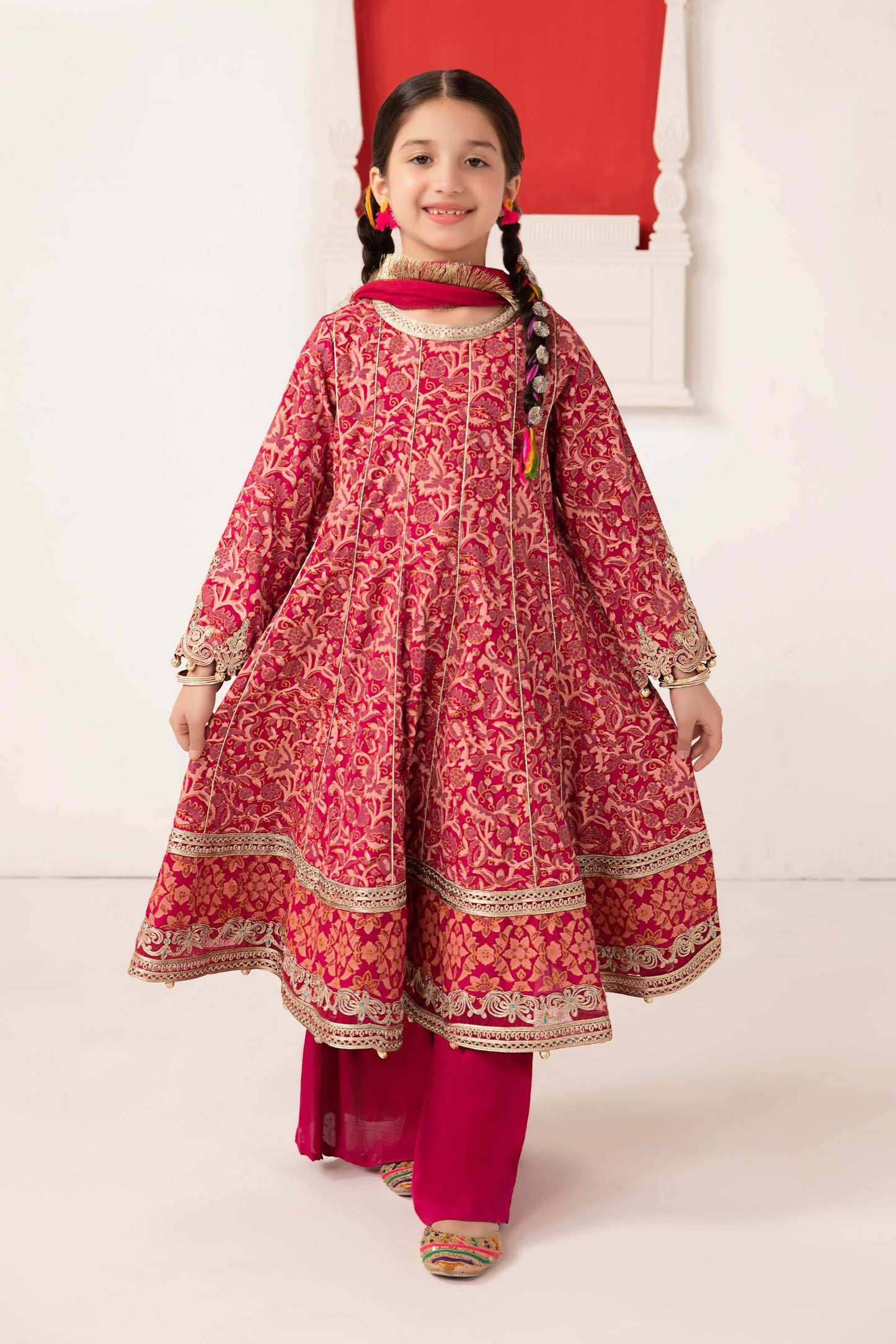 Maria B | 3 Piece Printed Raw Silk Suit | MKS-EA24-05 by Maria Faisal - Registered Vendor of : Maria B - type : Kids Clothes - 100% original wedding dresses