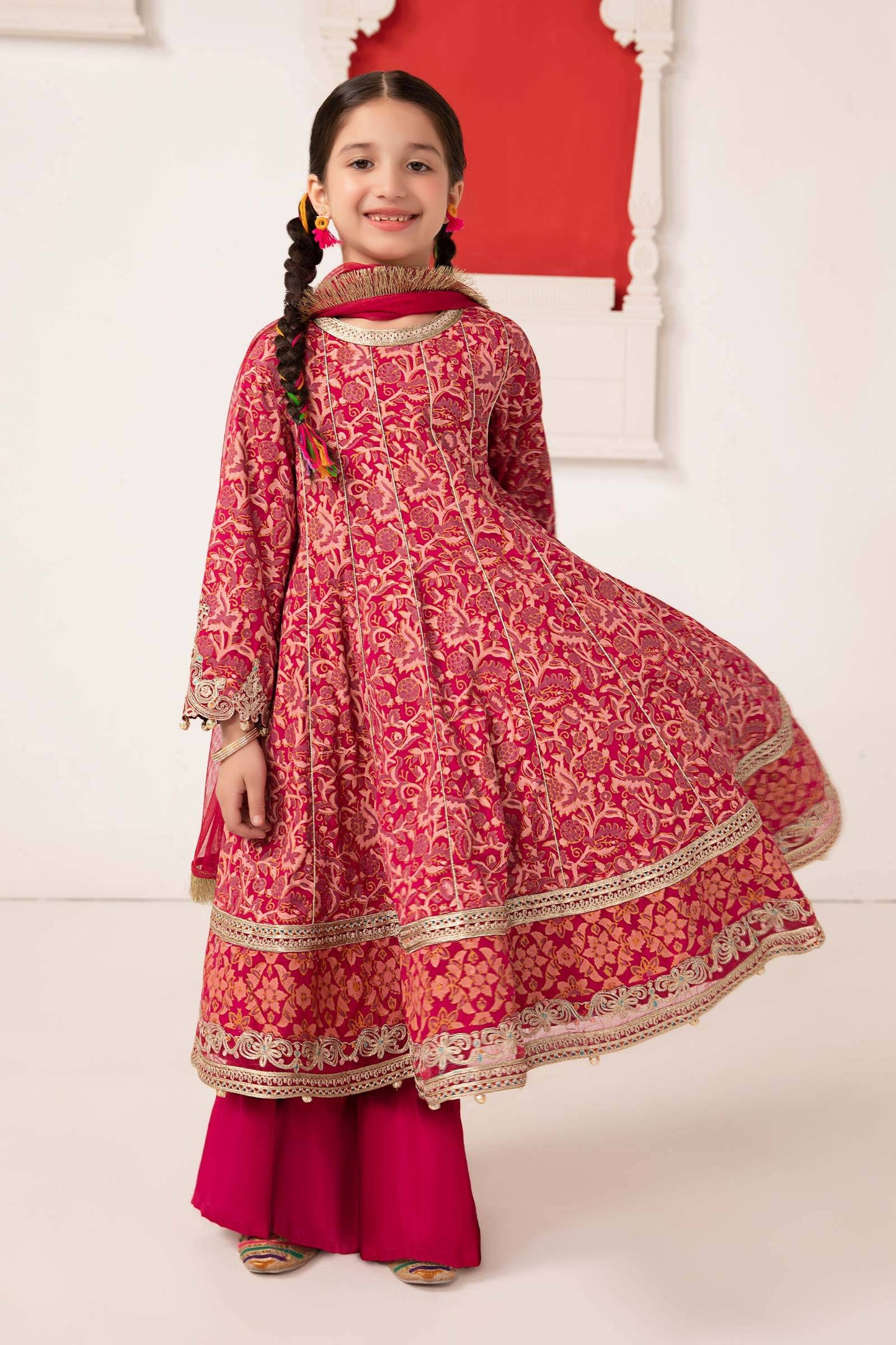 Maria B | 3 Piece Printed Raw Silk Suit | MKS-EA24-05 by Maria Faisal - Registered Vendor of : Maria B - type : Kids Clothes - 100% original wedding dresses