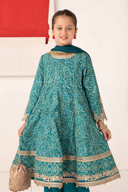 Maria B | 3 Piece Printed Raw Silk Suit | MKS-EA24-05 by Maria Faisal - Registered Vendor of : Maria B - type : Kids Clothes - 100% original wedding dresses