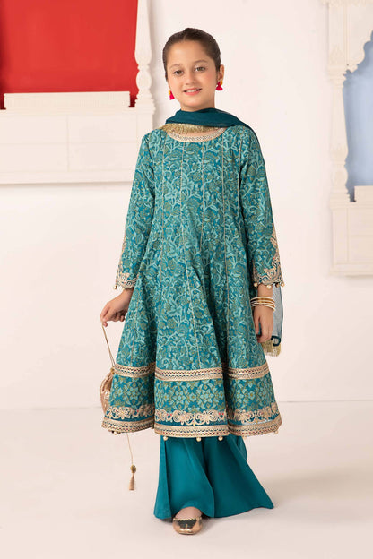 Maria B | 3 Piece Printed Raw Silk Suit | MKS-EA24-05 by Maria Faisal - Registered Vendor of : Maria B - type : Kids Clothes - 100% original wedding dresses