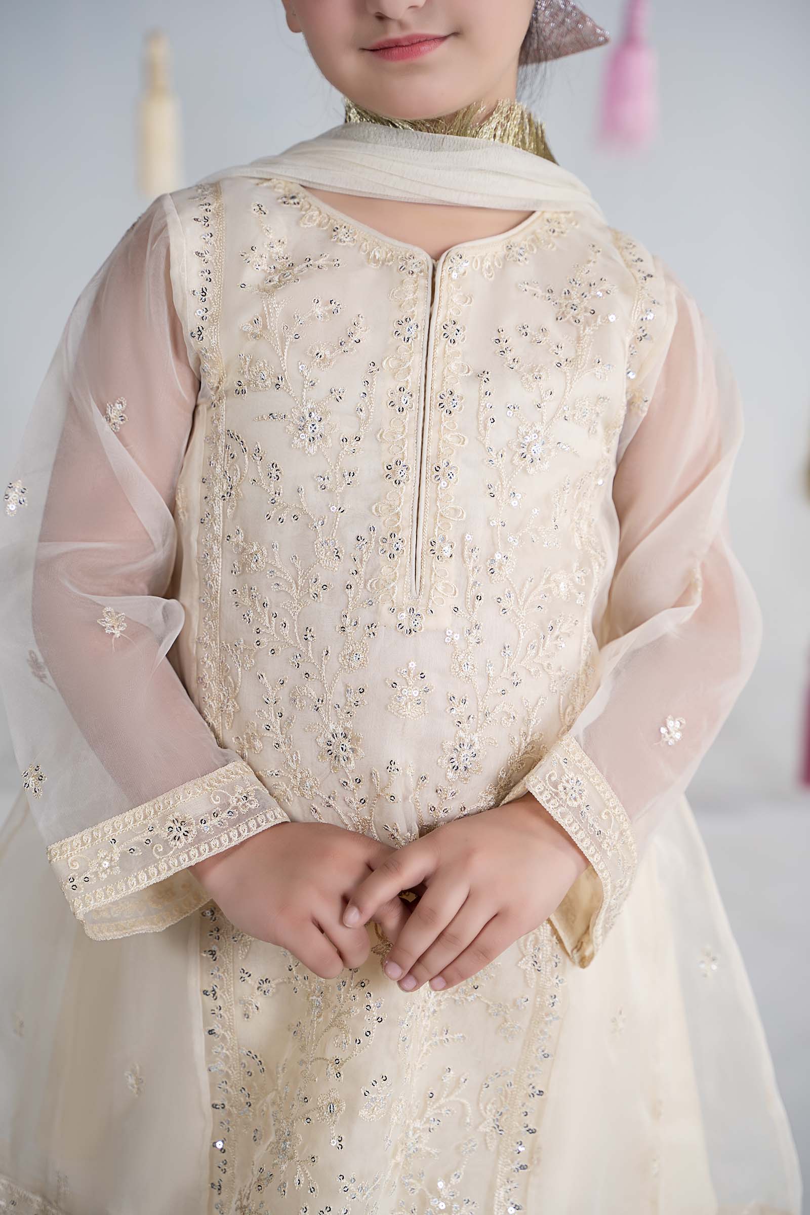 Maria B | 3 Piece Embroidered Organza Suit | MKS-EA24-25 by Maria Faisal - Registered Vendor of : Maria B - type : Kids Clothes - 100% original wedding dresses