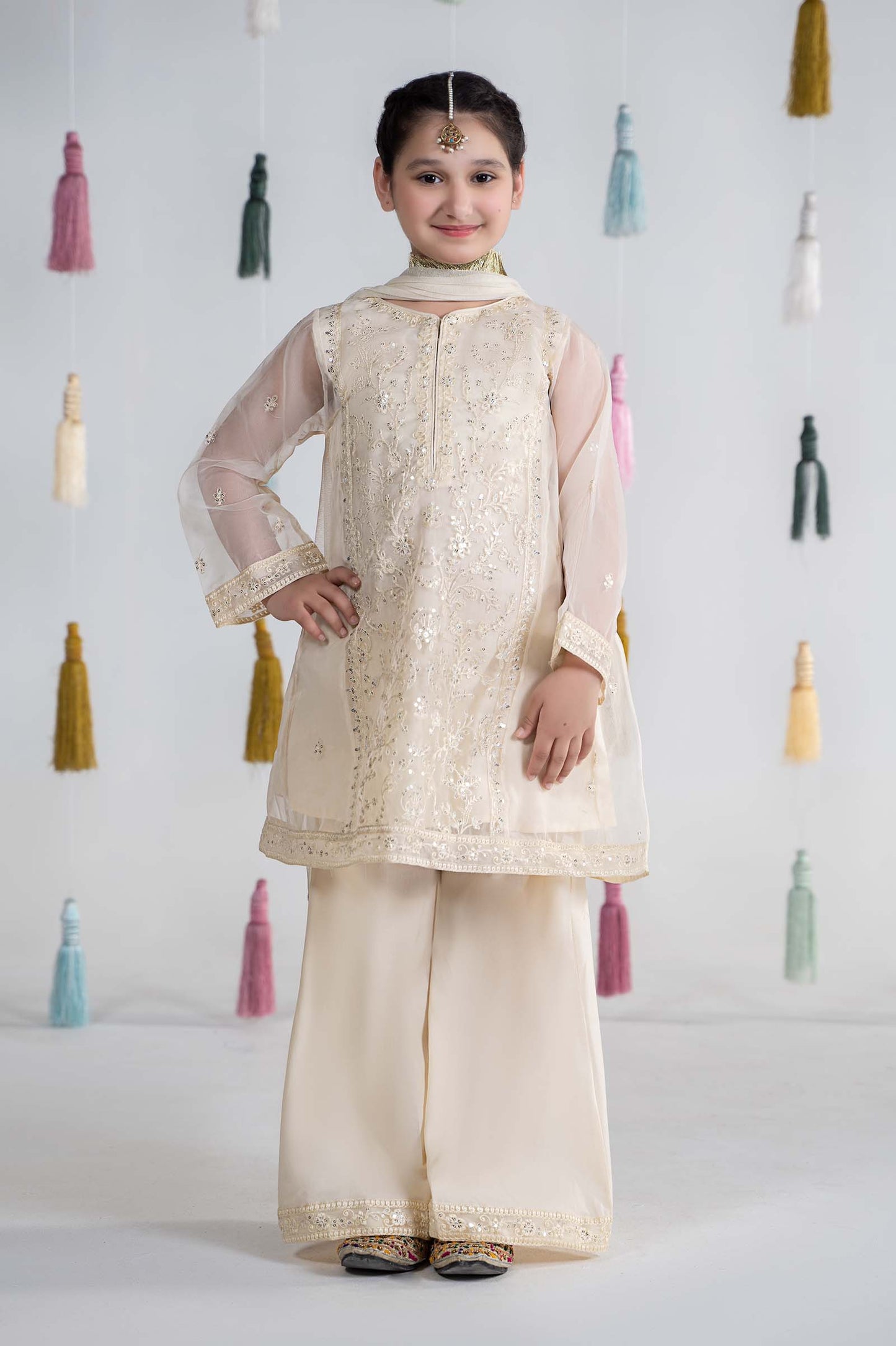 Maria B | 3 Piece Embroidered Organza Suit | MKS-EA24-25 by Maria Faisal - Registered Vendor of : Maria B - type : Kids Clothes - 100% original wedding dresses