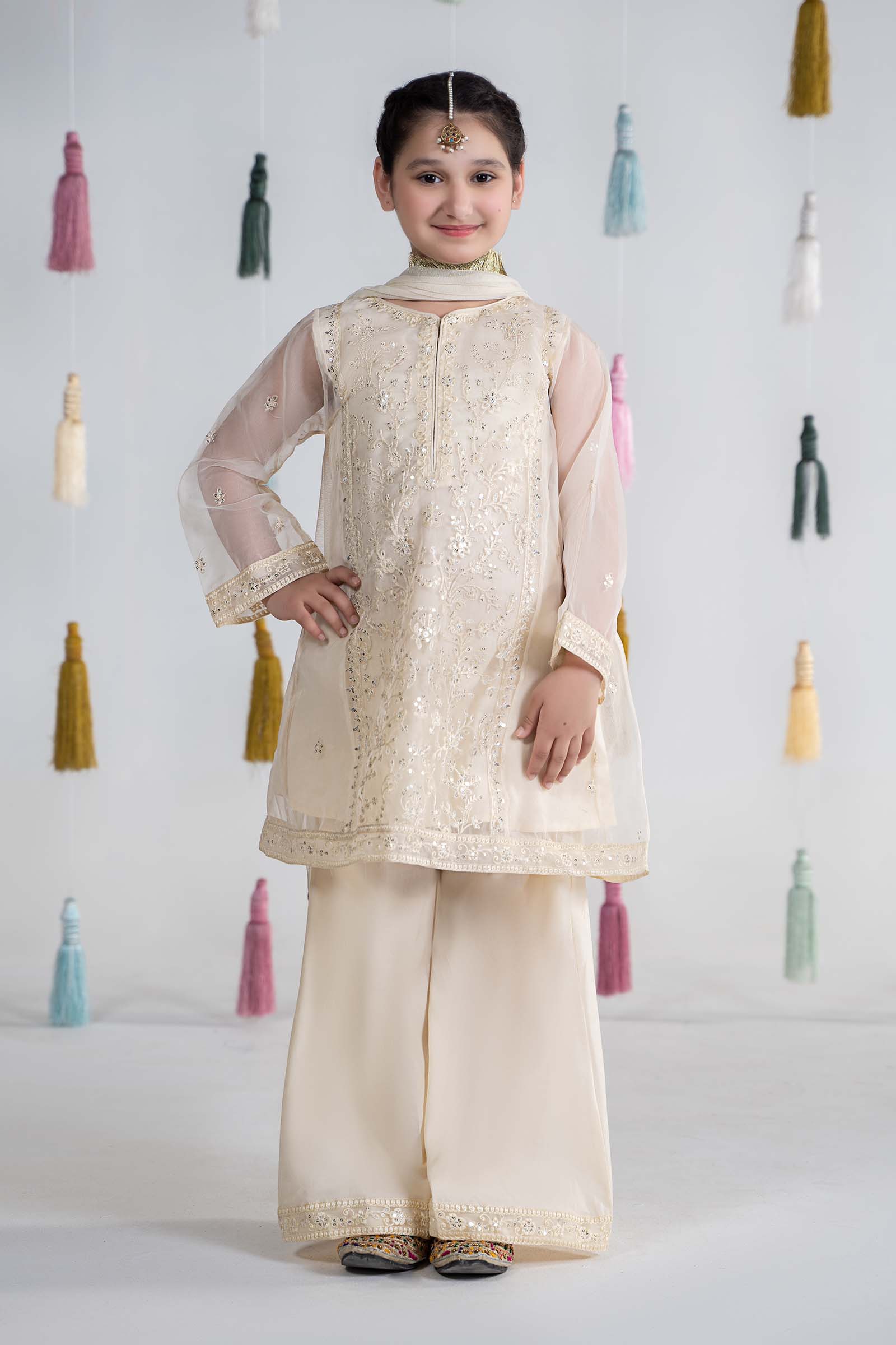 Maria B | 3 Piece Embroidered Organza Suit | MKS-EA24-25 by Maria Faisal - Registered Vendor of : Maria B - type : Kids Clothes - 100% original wedding dresses