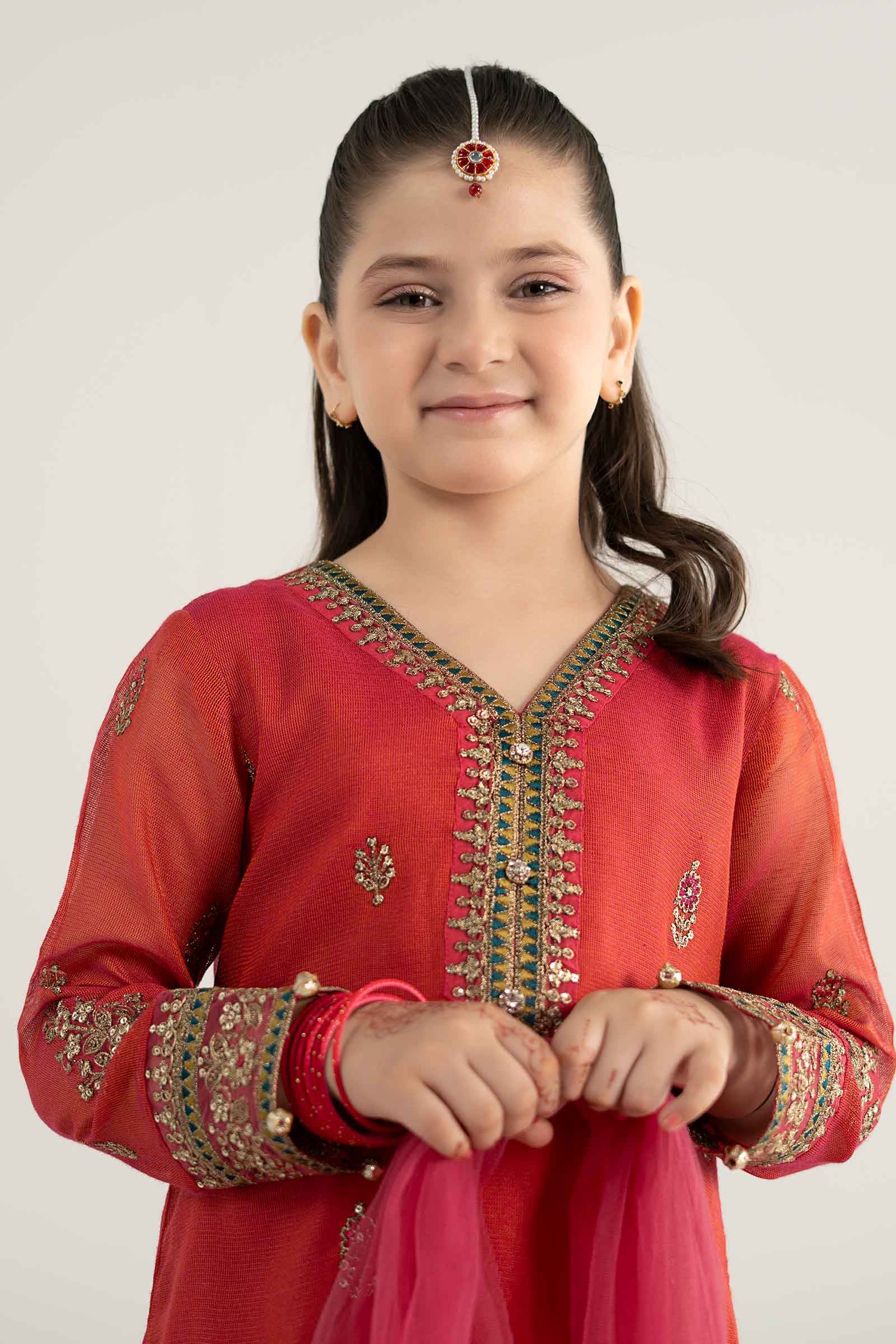 3 Piece Embroidered Khadi Net Suit - Kids Clothes - available at Maria Faisal in UK and USA