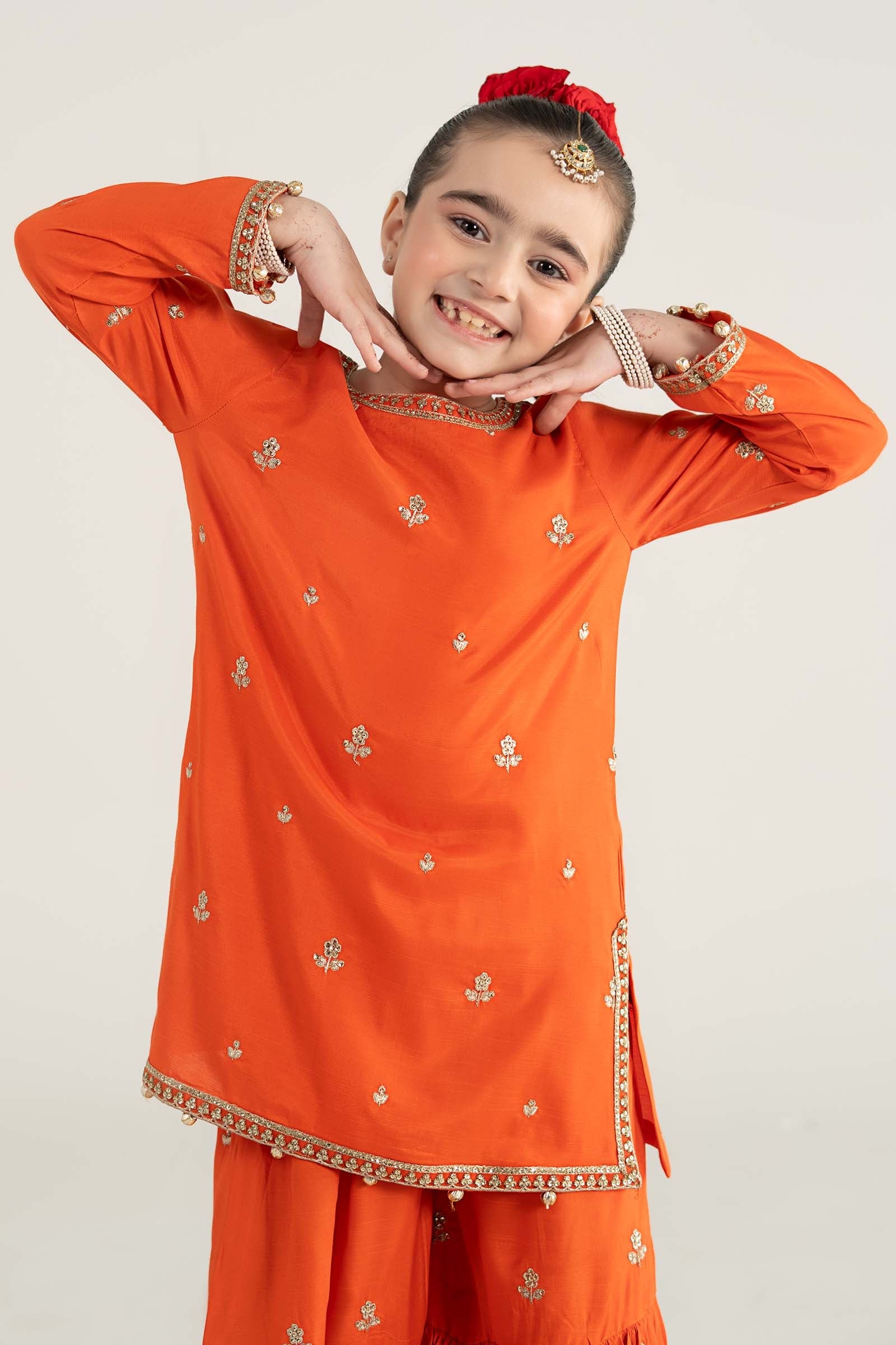 3 Piece Embroidered Raw Silk Suit - Kids Clothes - available at Maria Faisal in UK and USA