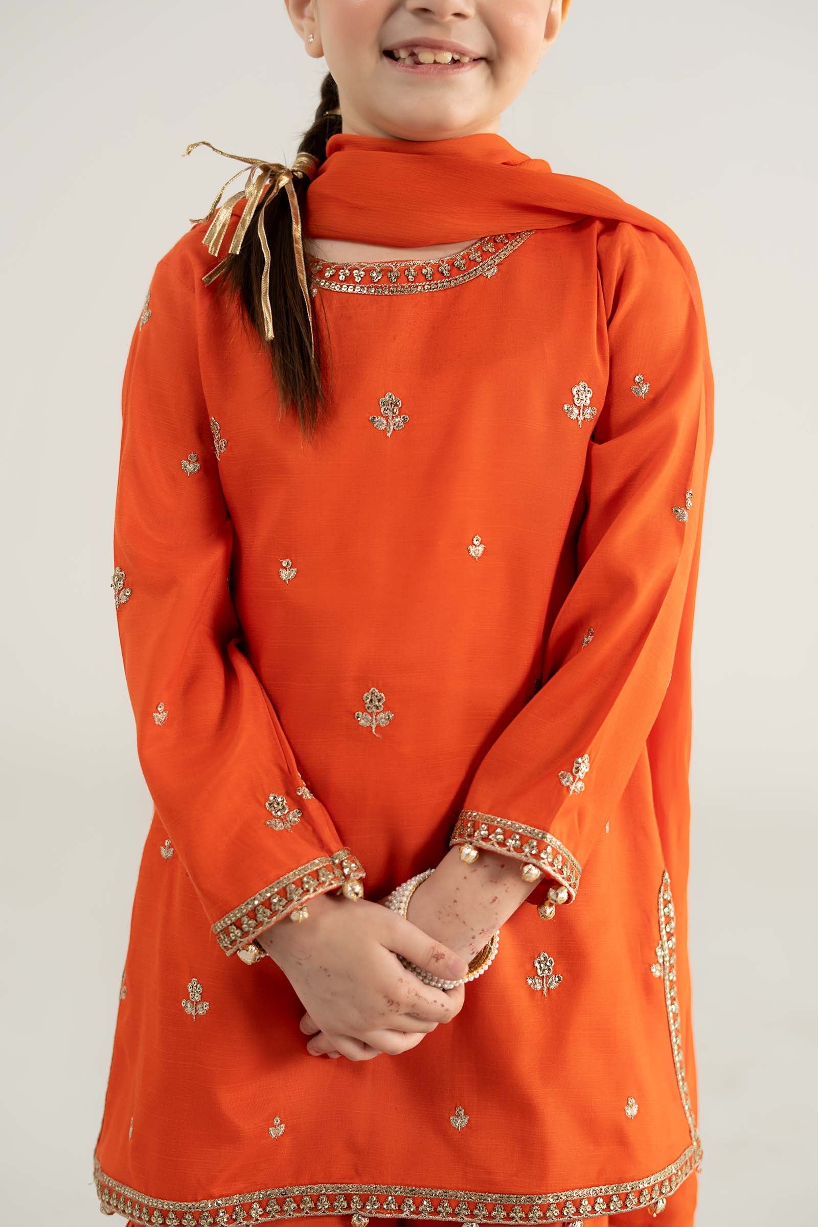 3 Piece Embroidered Raw Silk Suit - Kids Clothes - available at Maria Faisal in UK and USA