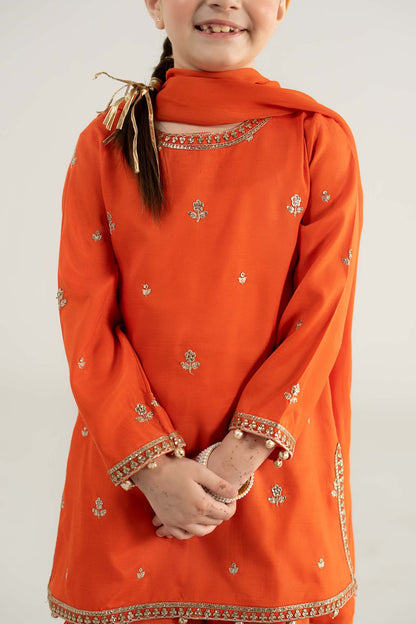 3 Piece Embroidered Raw Silk Suit - Kids Clothes - available at Maria Faisal in UK and USA