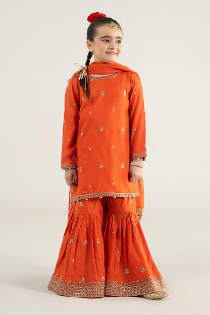 3 Piece Embroidered Raw Silk Suit - Kids Clothes - available at Maria Faisal in UK and USA