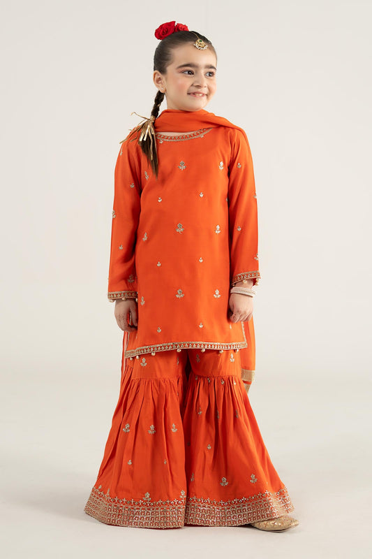 3 Piece Embroidered Raw Silk Suit - Kids Clothes - available at Maria Faisal in UK and USA