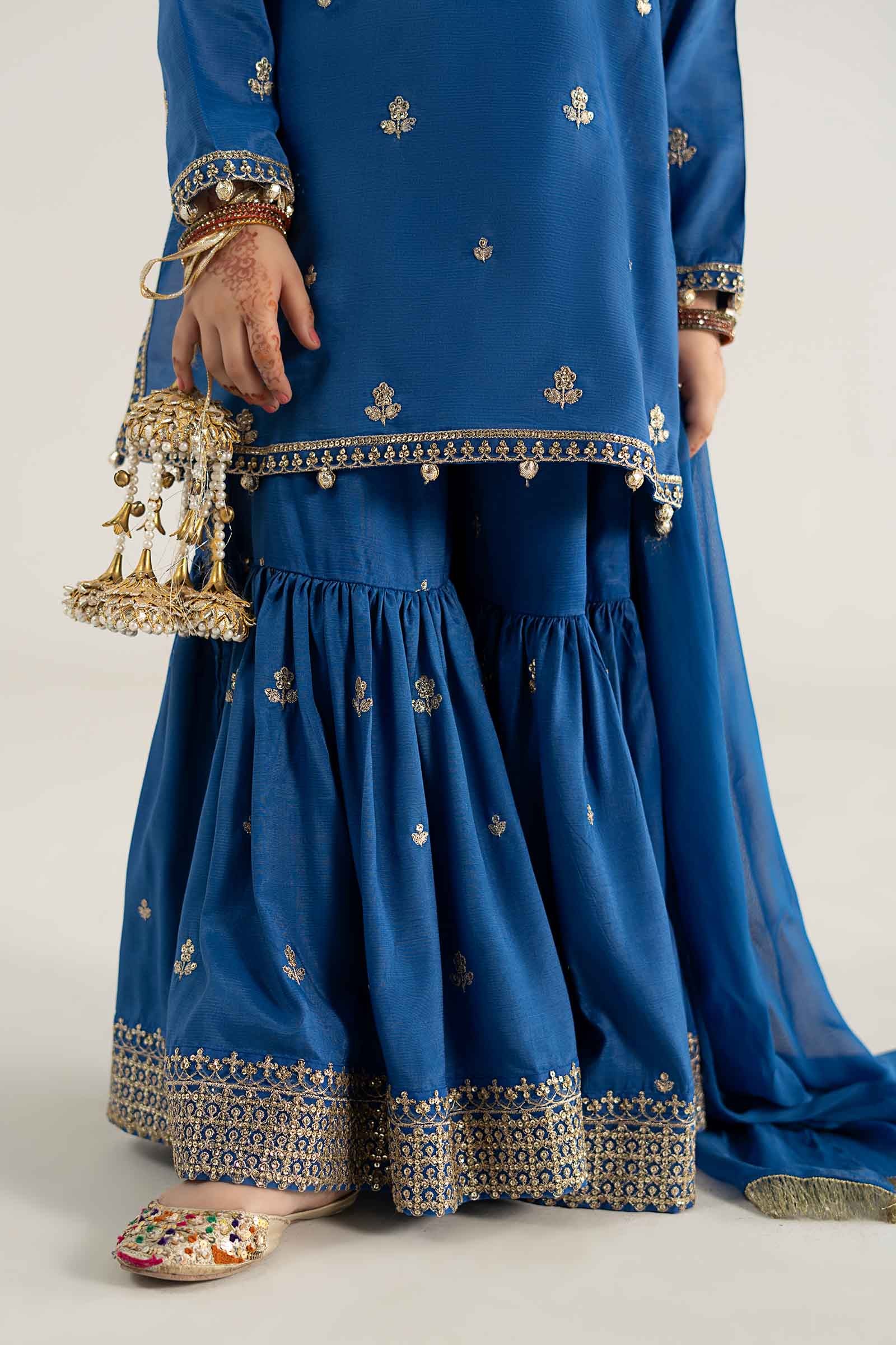 3 Piece Embroidered Raw Silk Suit - Kids Clothes - available at Maria Faisal in UK and USA