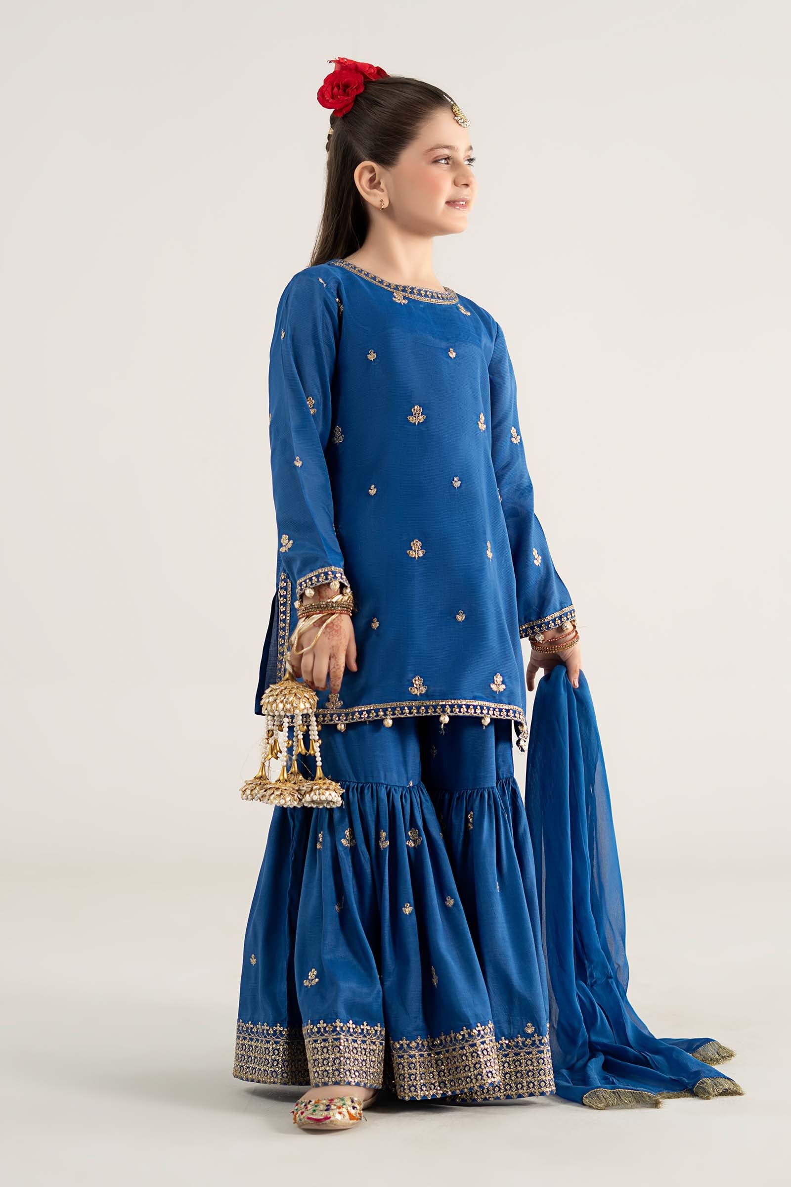 3 Piece Embroidered Raw Silk Suit - Kids Clothes - available at Maria Faisal in UK and USA