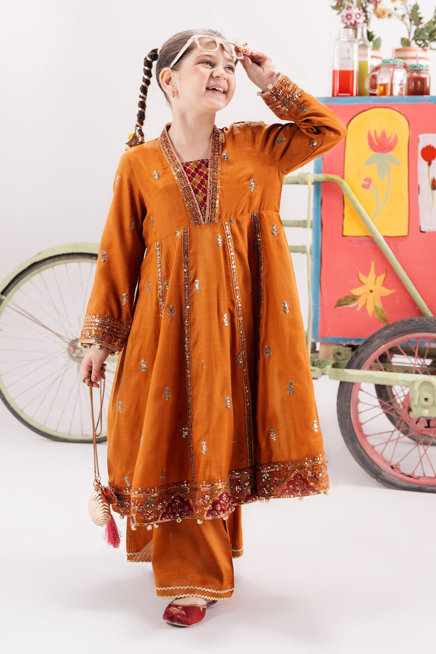 3 Piece Embroidered Raw Silk Suit - Kids Clothes - available at Maria Faisal in UK and USA
