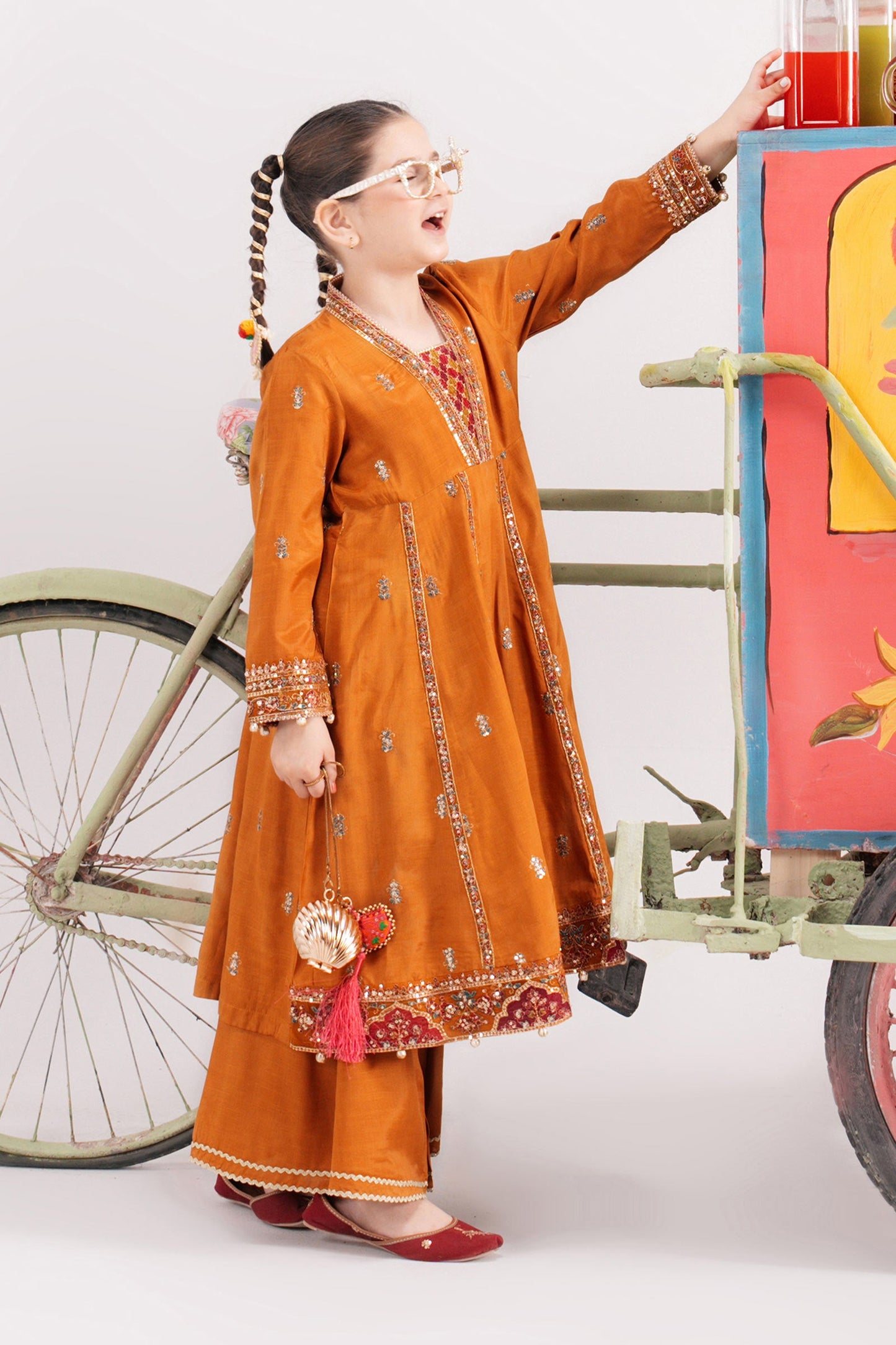 3 Piece Embroidered Raw Silk Suit - Kids Clothes - available at Maria Faisal in UK and USA