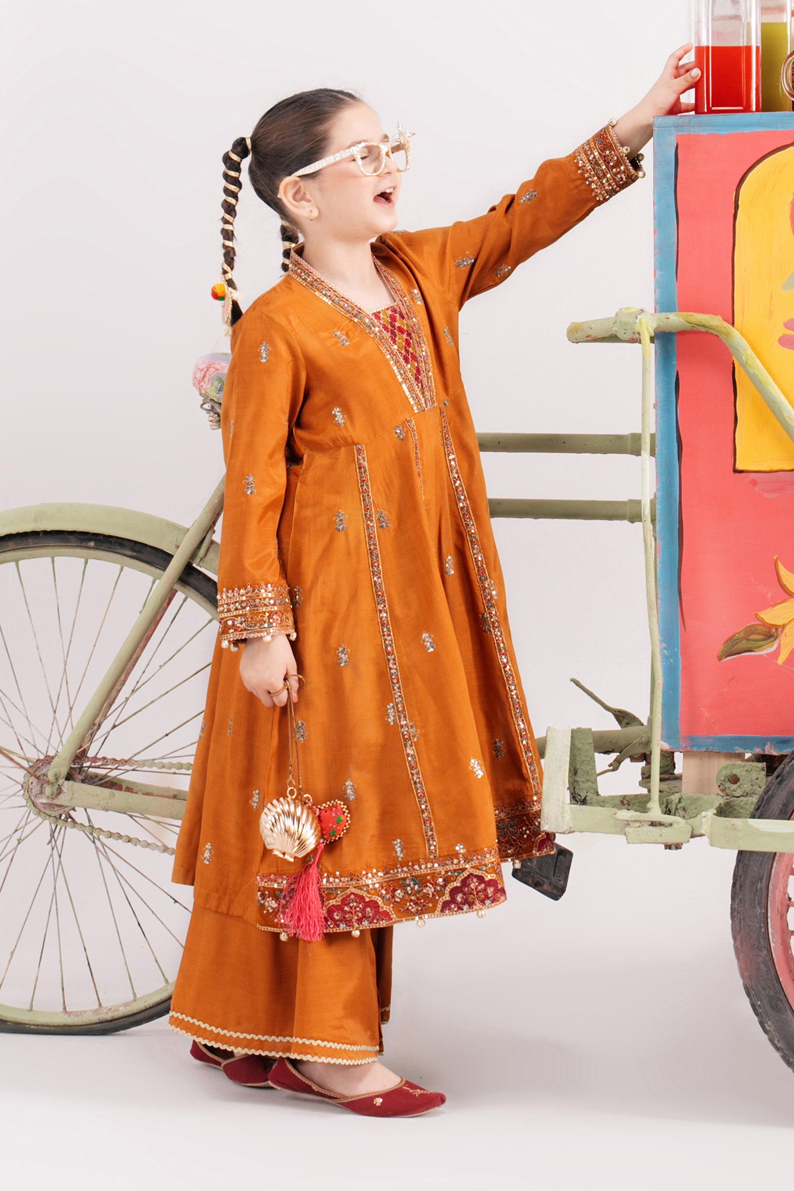 3 Piece Embroidered Raw Silk Suit - Kids Clothes - available at Maria Faisal in UK and USA