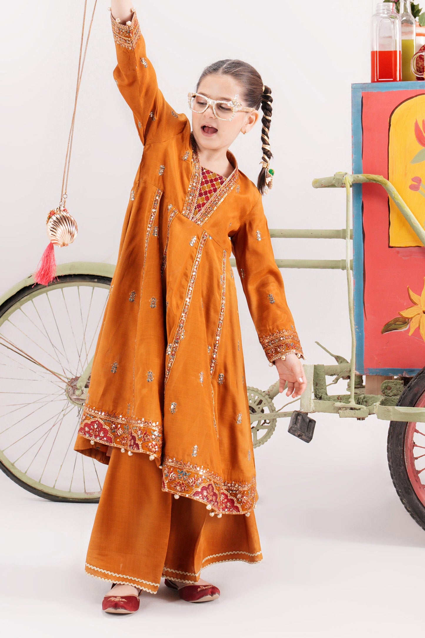 3 Piece Embroidered Raw Silk Suit - Kids Clothes - available at Maria Faisal in UK and USA