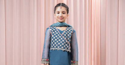 Maria B | 3 Piece Embroidered Organza Suit | MKS-EF24-29 by Maria Faisal - Registered Vendor of : Maria B - type : Kids Clothes - 100% original wedding dresses