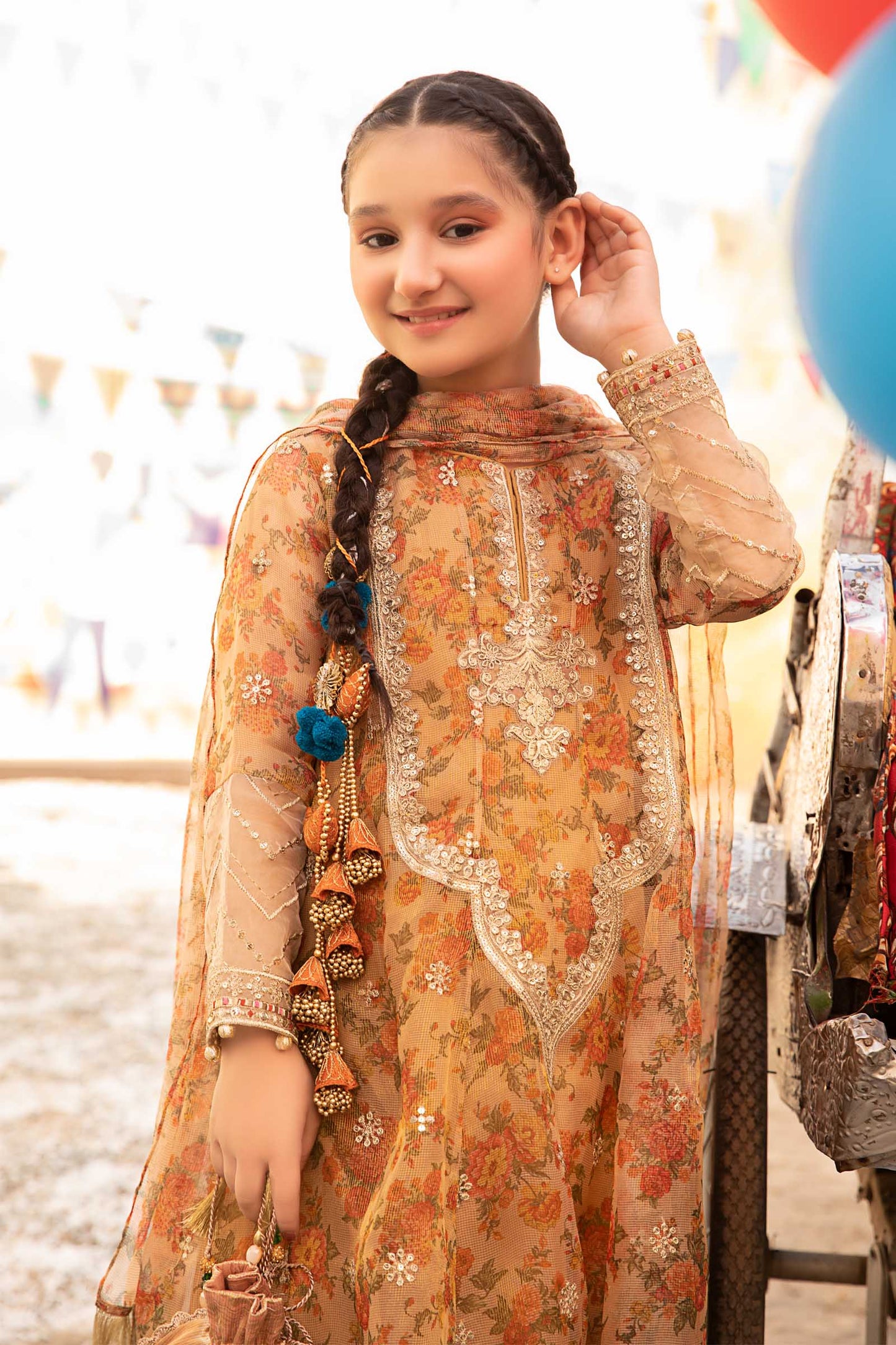 Maria B | 3 Piece Embroidered Zari Masoori Organza Suit | MKS-EF24-38 by Maria Faisal - Registered Vendor of : Maria B - type : Kids Clothes - 100% original wedding dresses