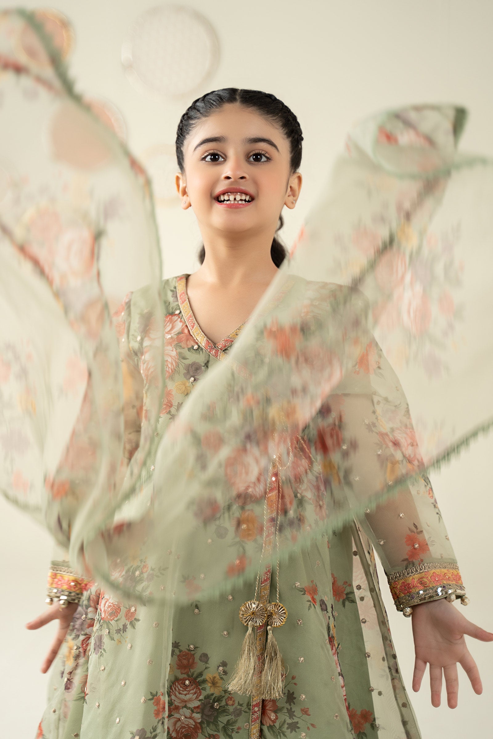 3 PIECE EMBROIDERED ORGANZA SUIT - Kids Clothes - available at Maria Faisal in UK and USA