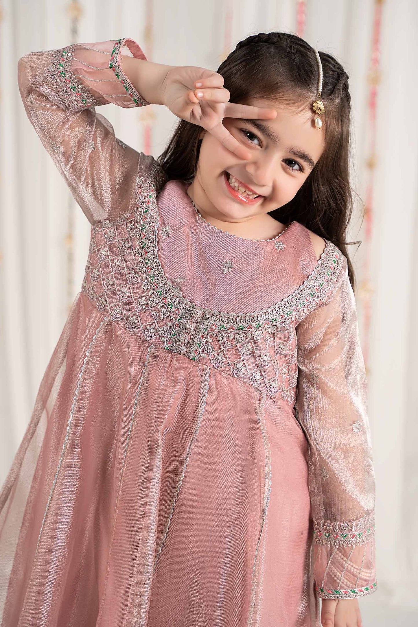 3 Piece Embroidered Zari Net Suit - Kids Clothes - available at Maria Faisal in UK and USA