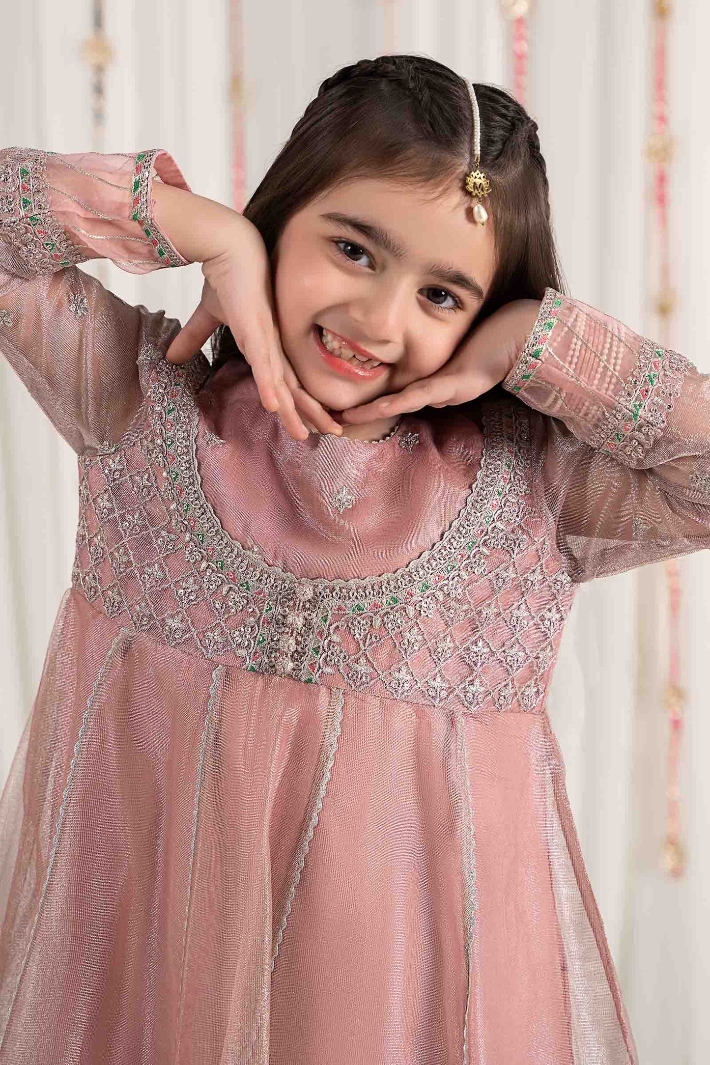 3 Piece Embroidered Zari Net Suit - Kids Clothes - available at Maria Faisal in UK and USA