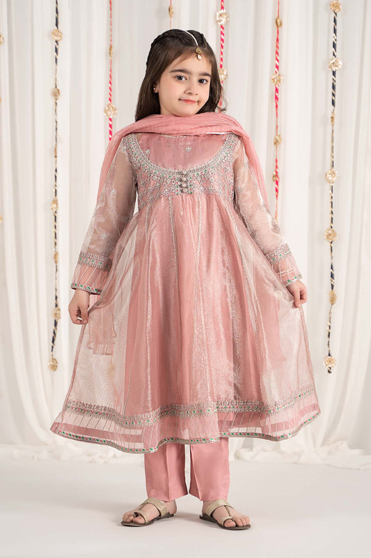 3 Piece Embroidered Zari Net Suit - Kids Clothes - available at Maria Faisal in UK and USA