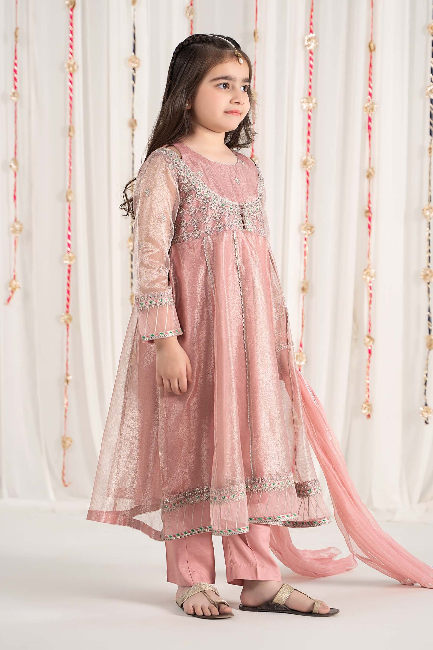 3 Piece Embroidered Zari Net Suit - Kids Clothes - available at Maria Faisal in UK and USA