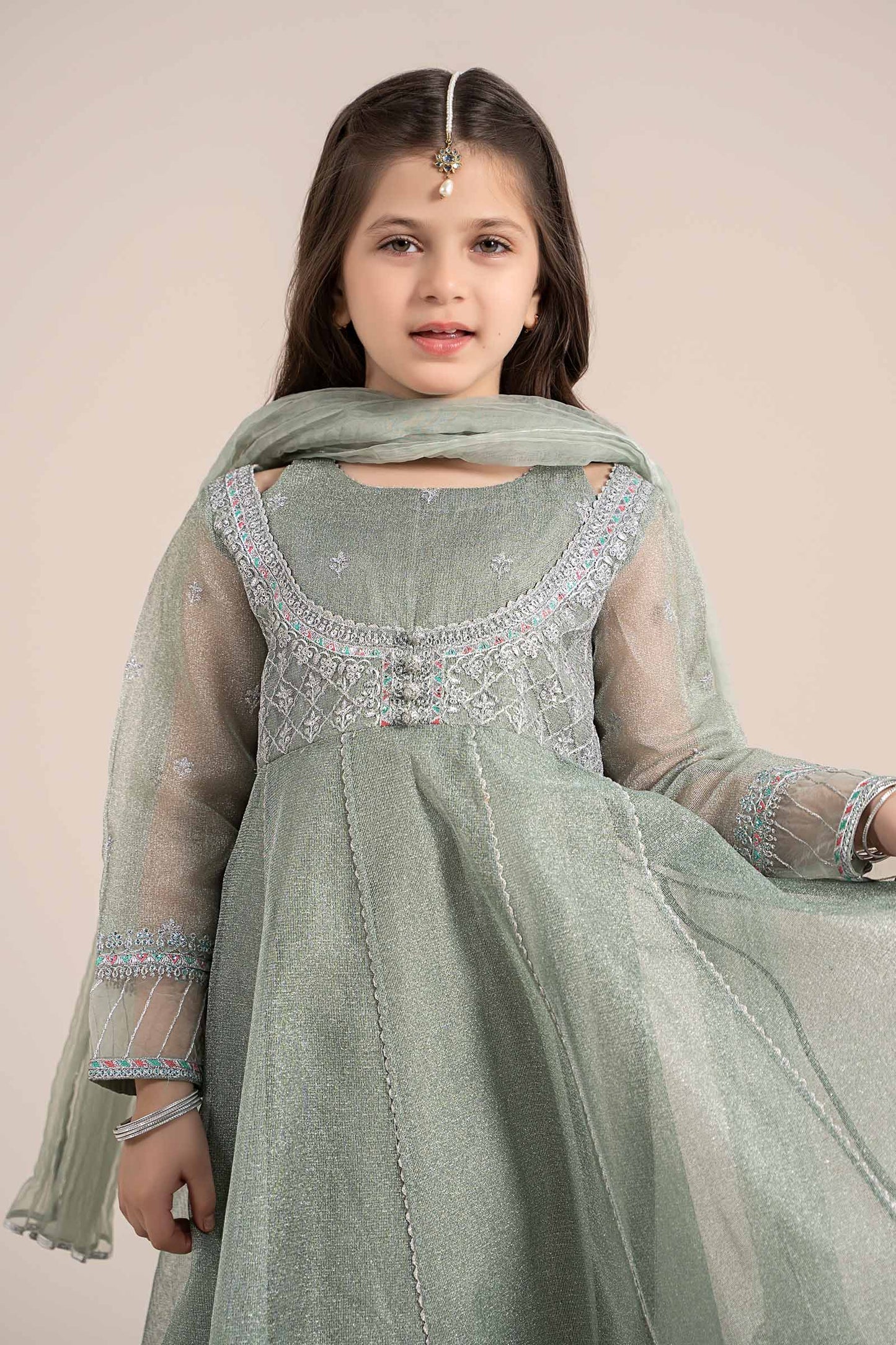 3 Piece Embroidered Zari Net Suit - Kids Clothes - available at Maria Faisal in UK and USA