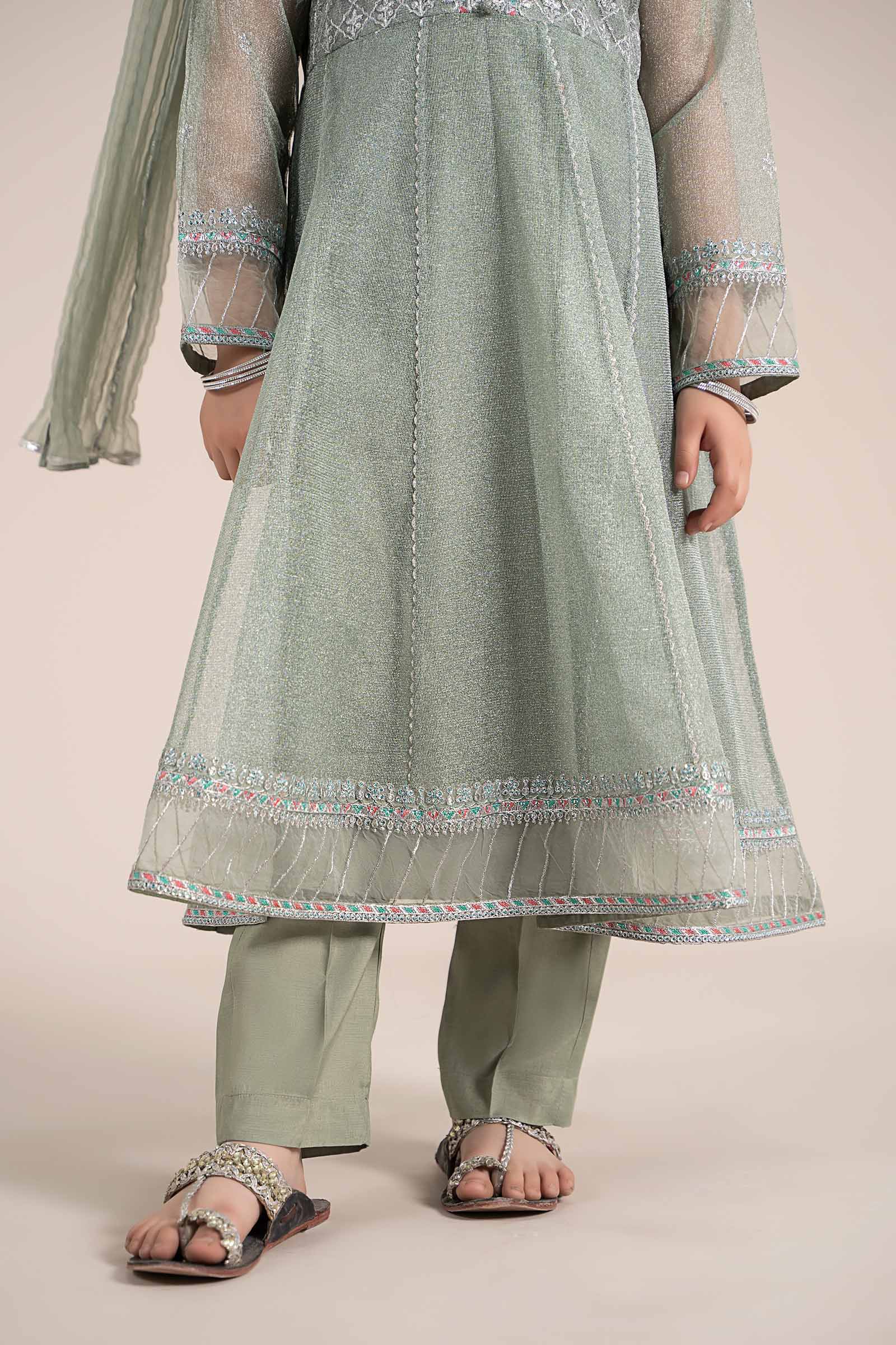 3 Piece Embroidered Zari Net Suit - Kids Clothes - available at Maria Faisal in UK and USA