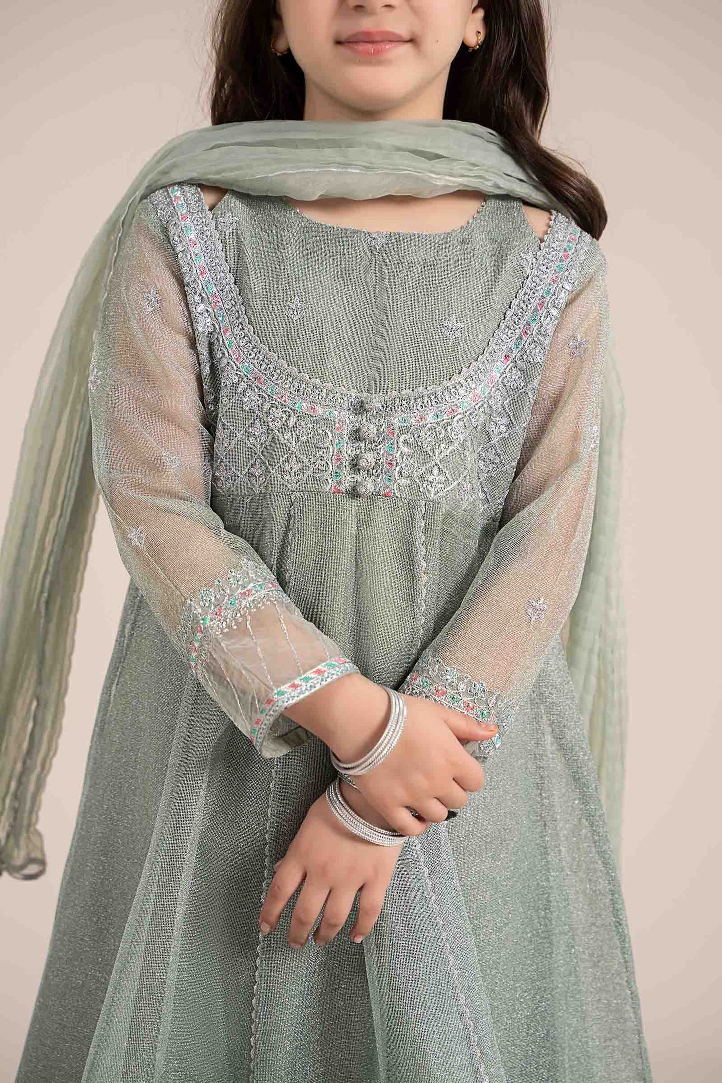 3 Piece Embroidered Zari Net Suit - Kids Clothes - available at Maria Faisal in UK and USA